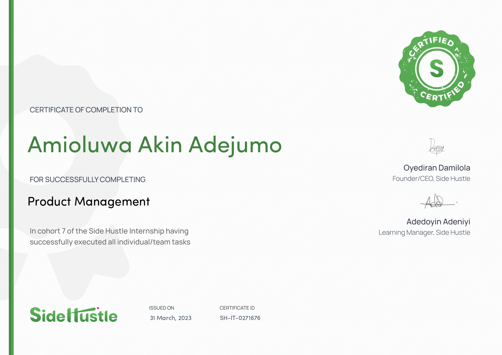Terra Learning certificate