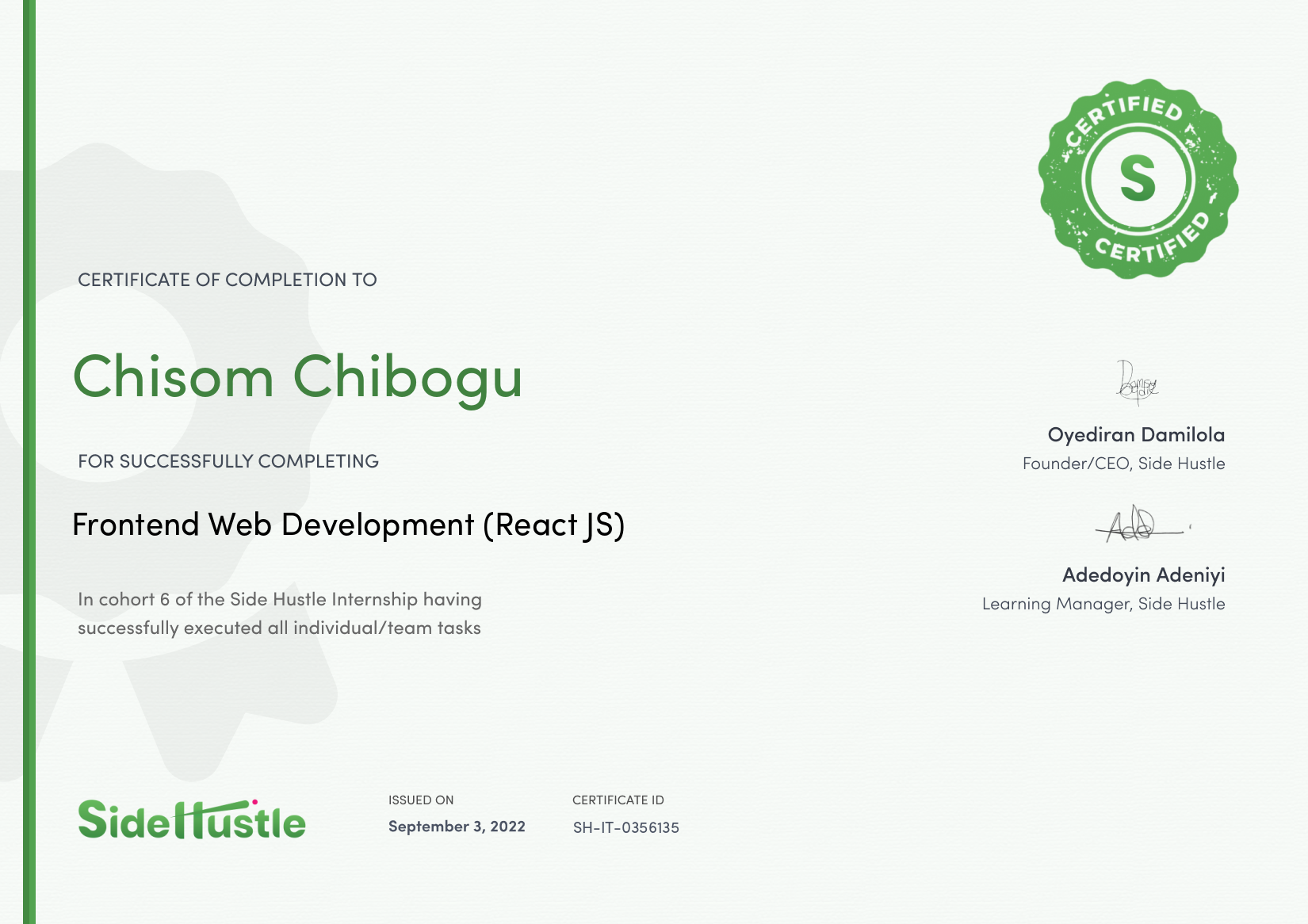 Terra Learning certificate