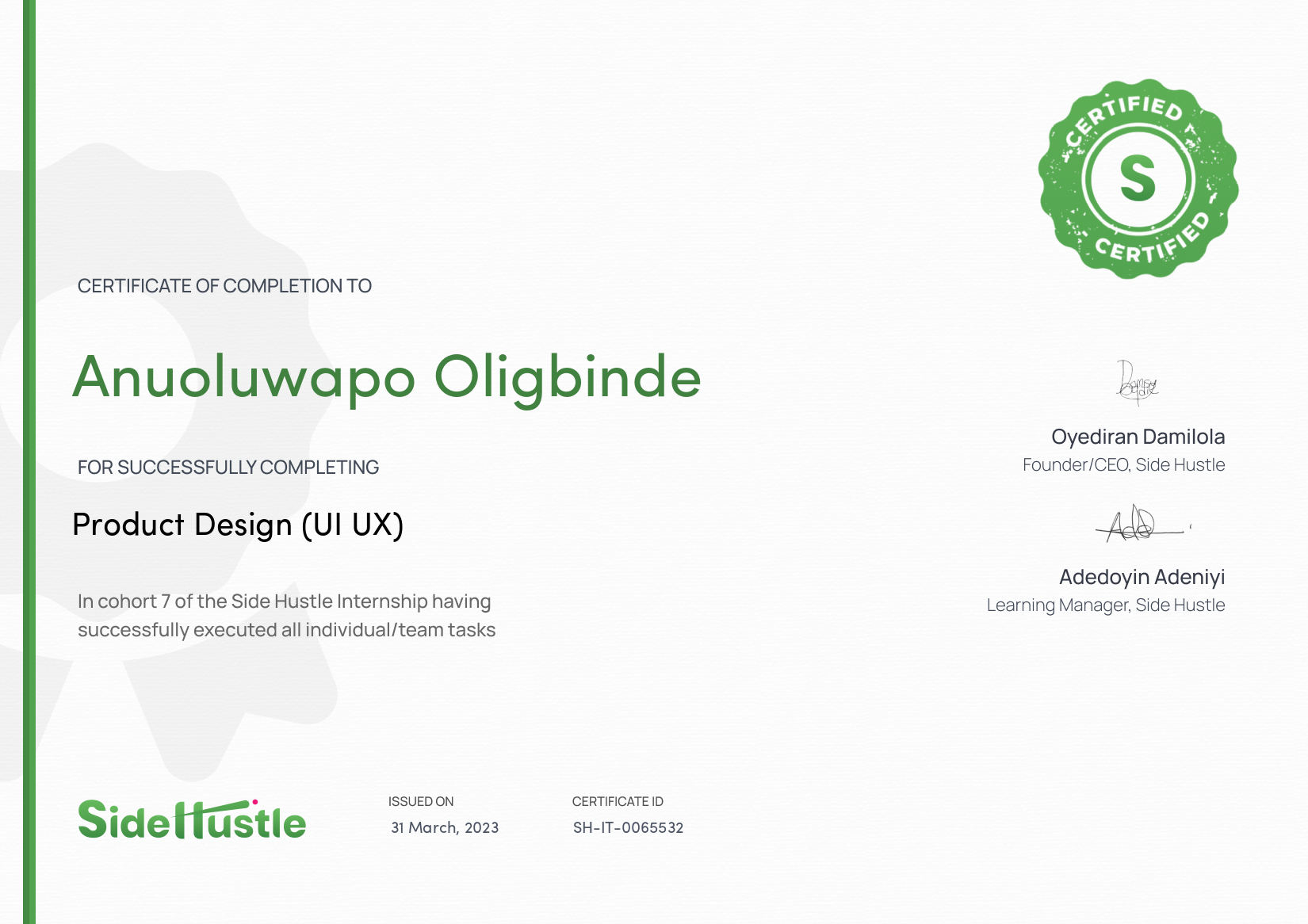 Terra Learning certificate