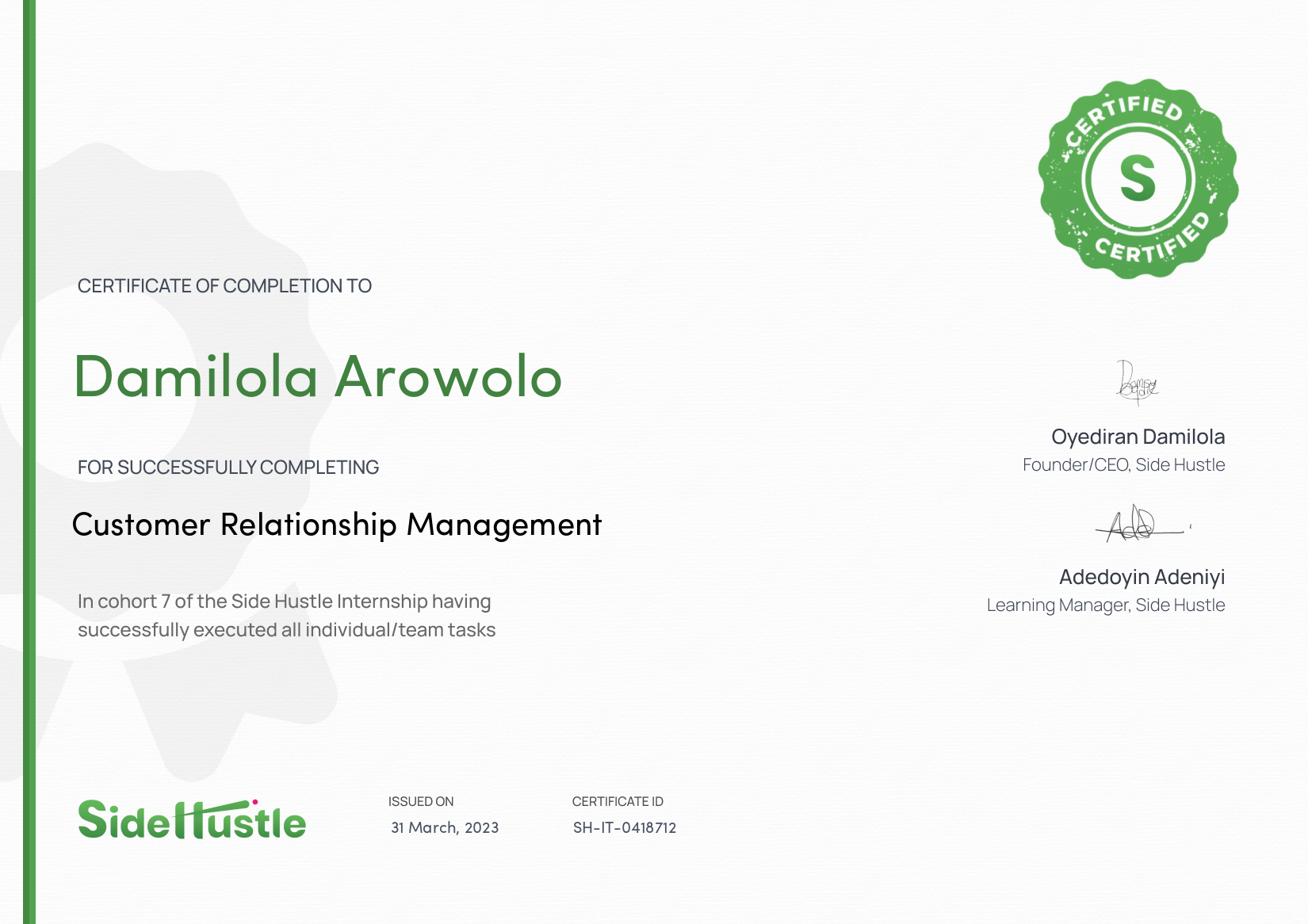 Terra Learning certificate