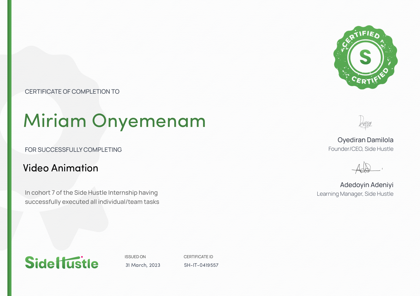 Terra Learning certificate