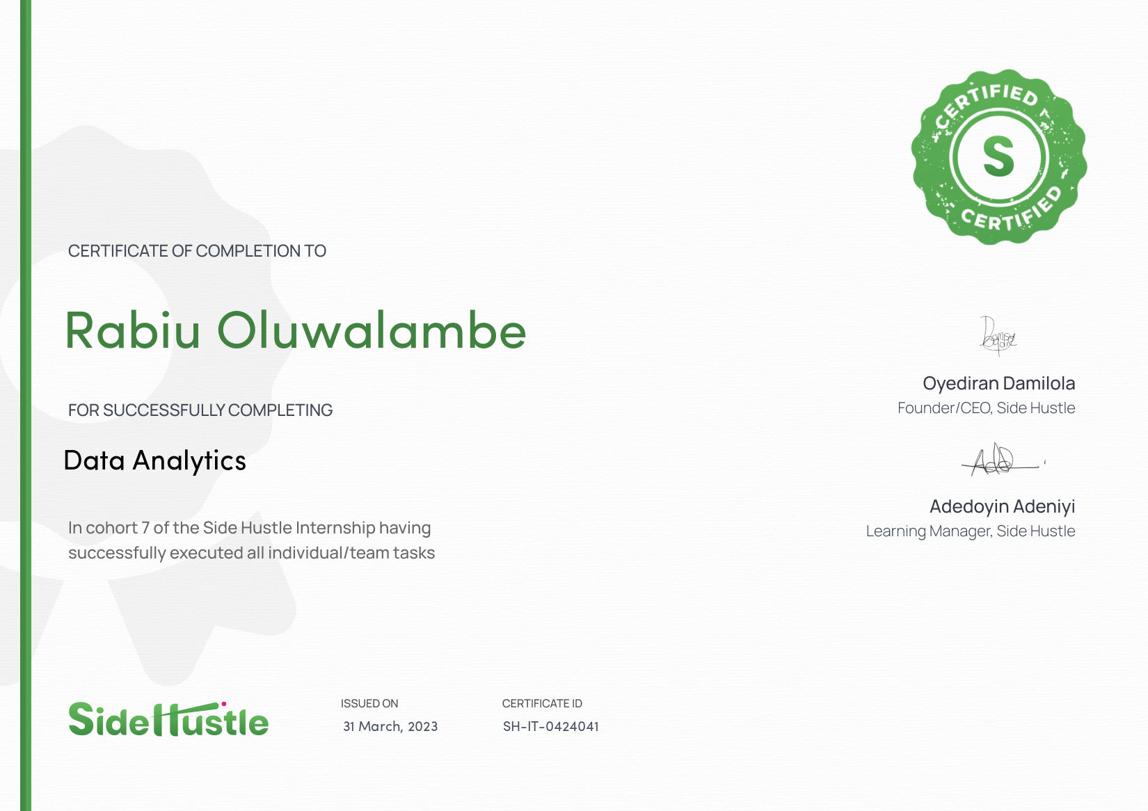 Terra Learning certificate