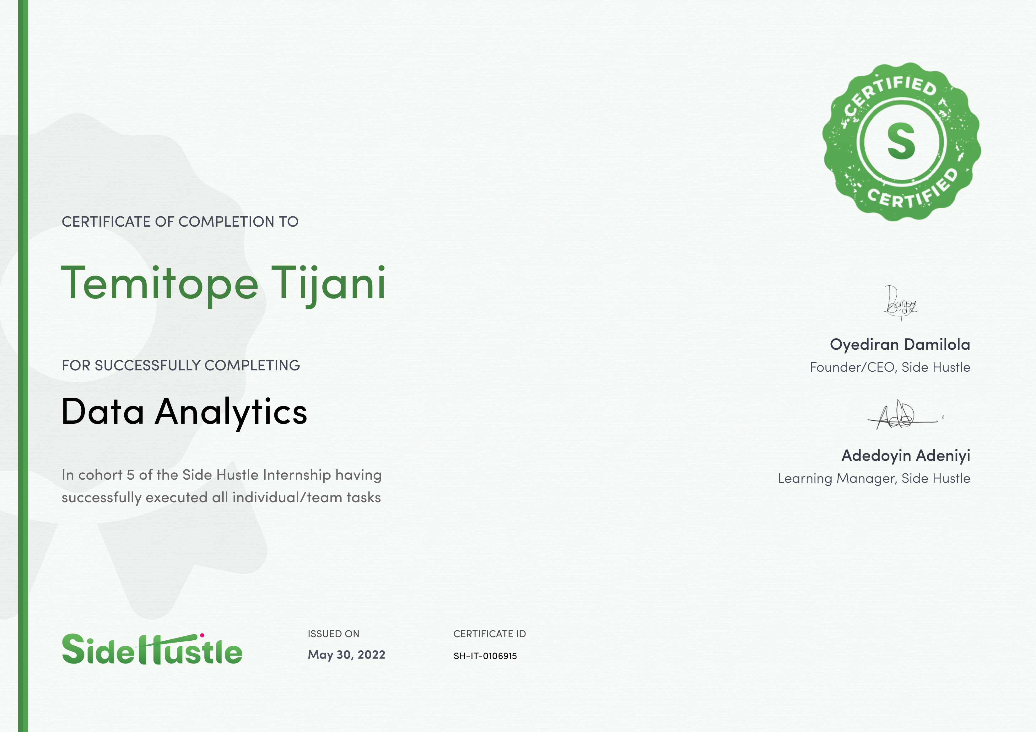 Terra Learning certificate