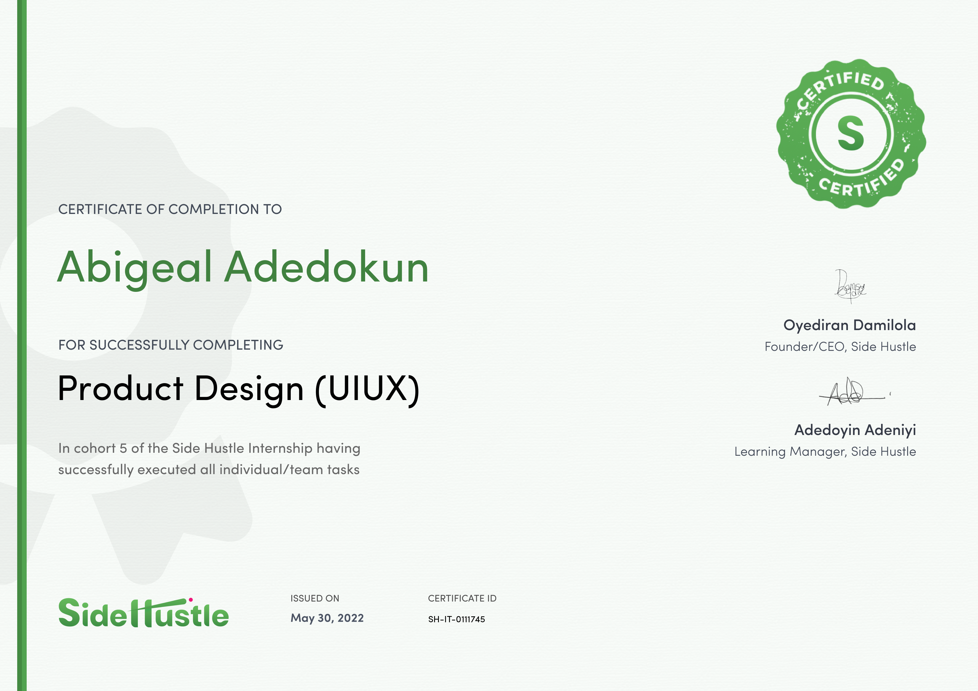 Terra Learning certificate