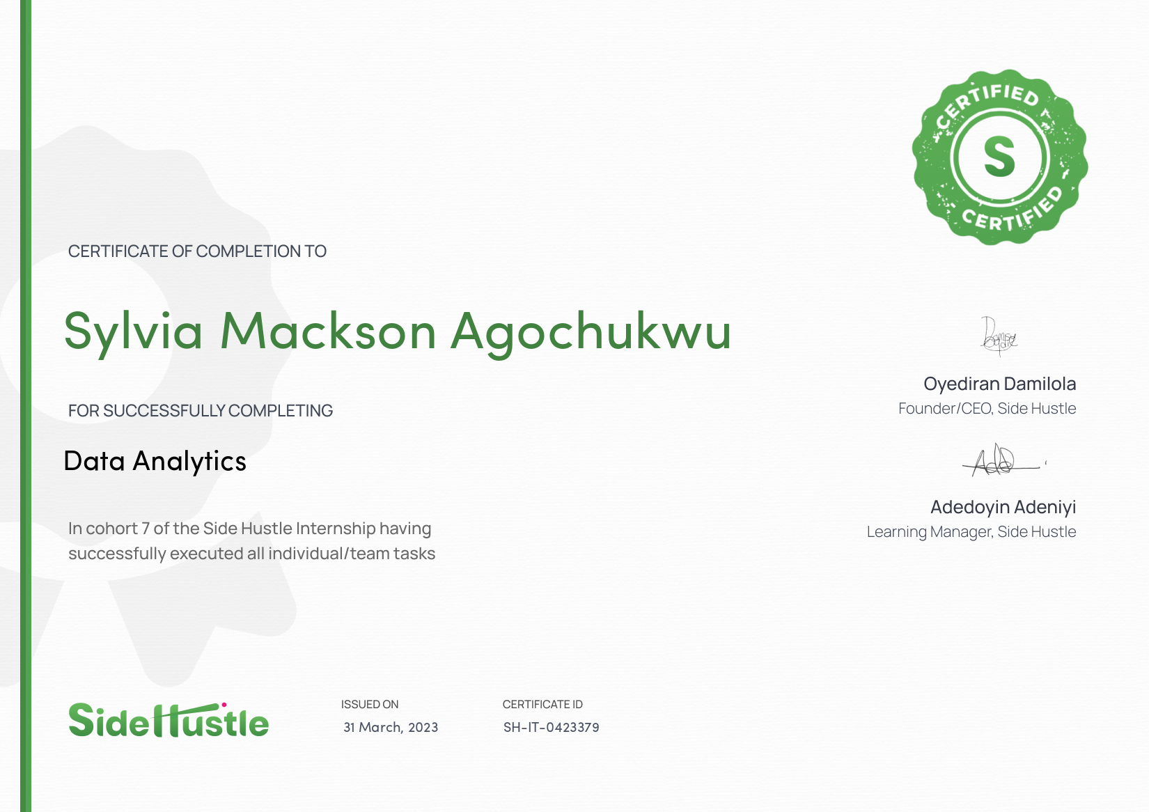 Terra Learning certificate