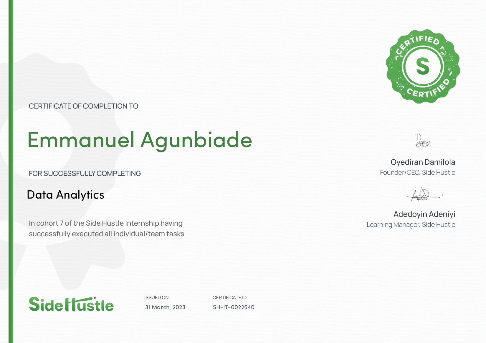 Terra Learning certificate