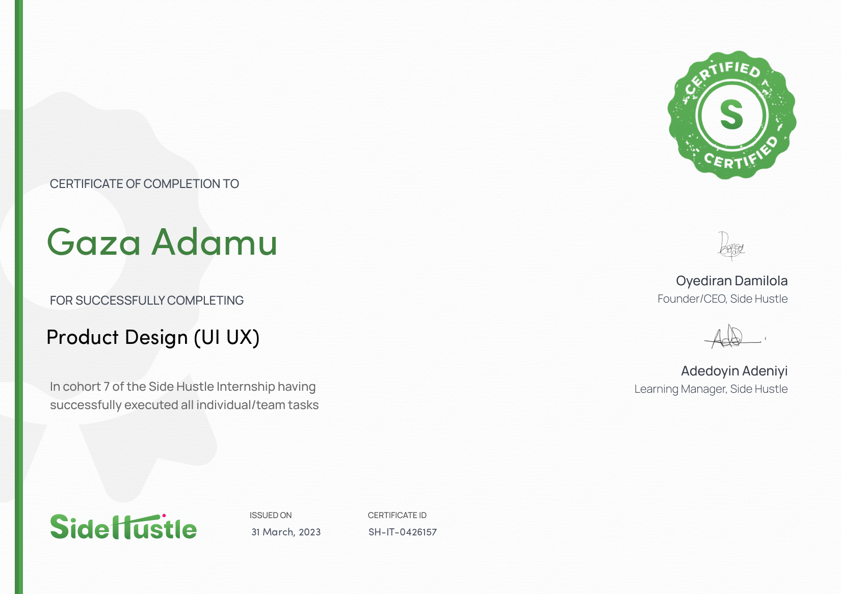 Terra Learning certificate