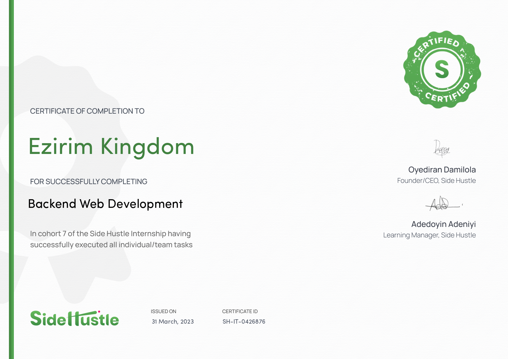 Terra Learning certificate