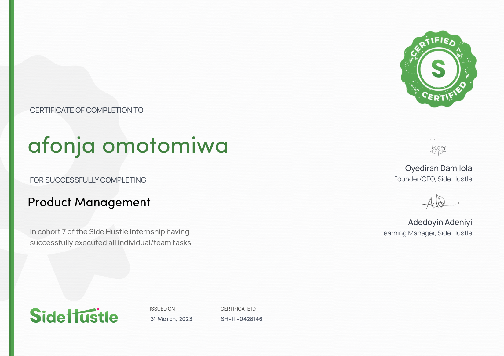 Terra Learning certificate