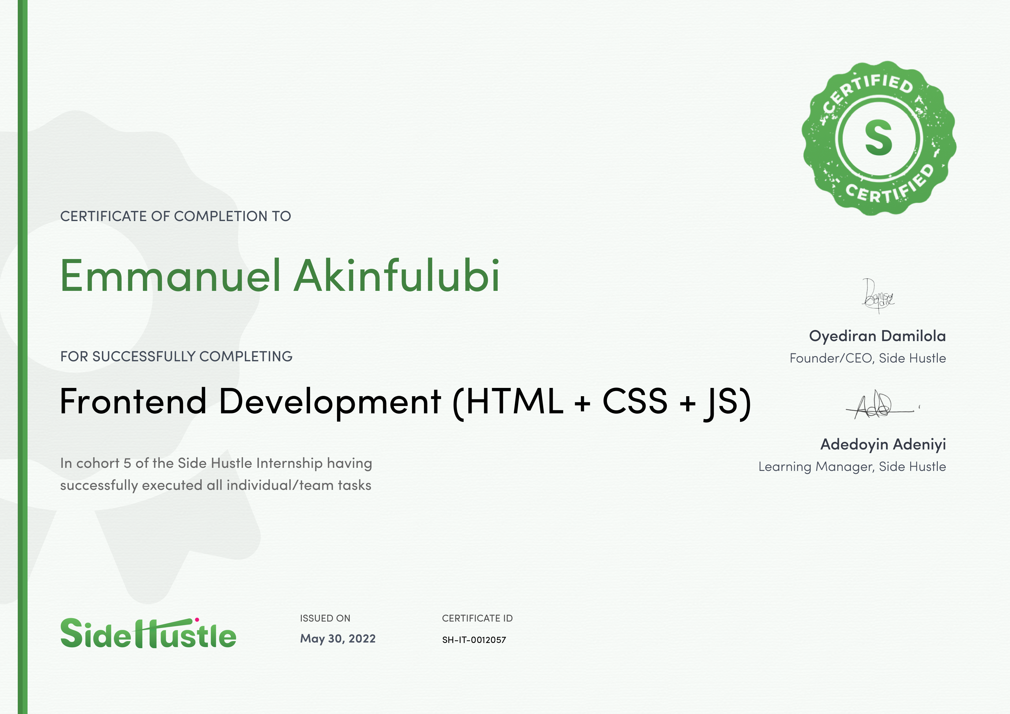 Terra Learning certificate