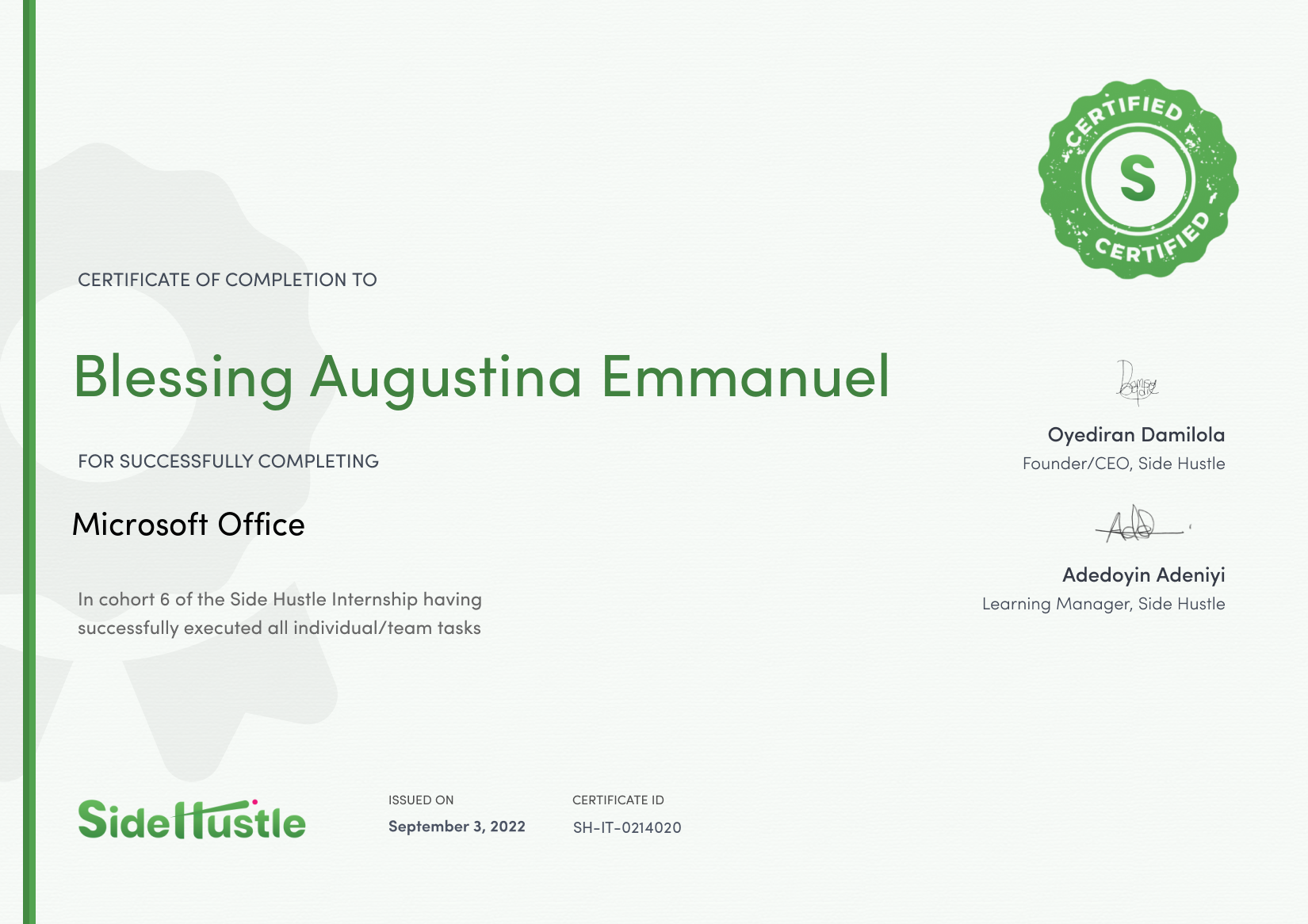 Terra Learning certificate