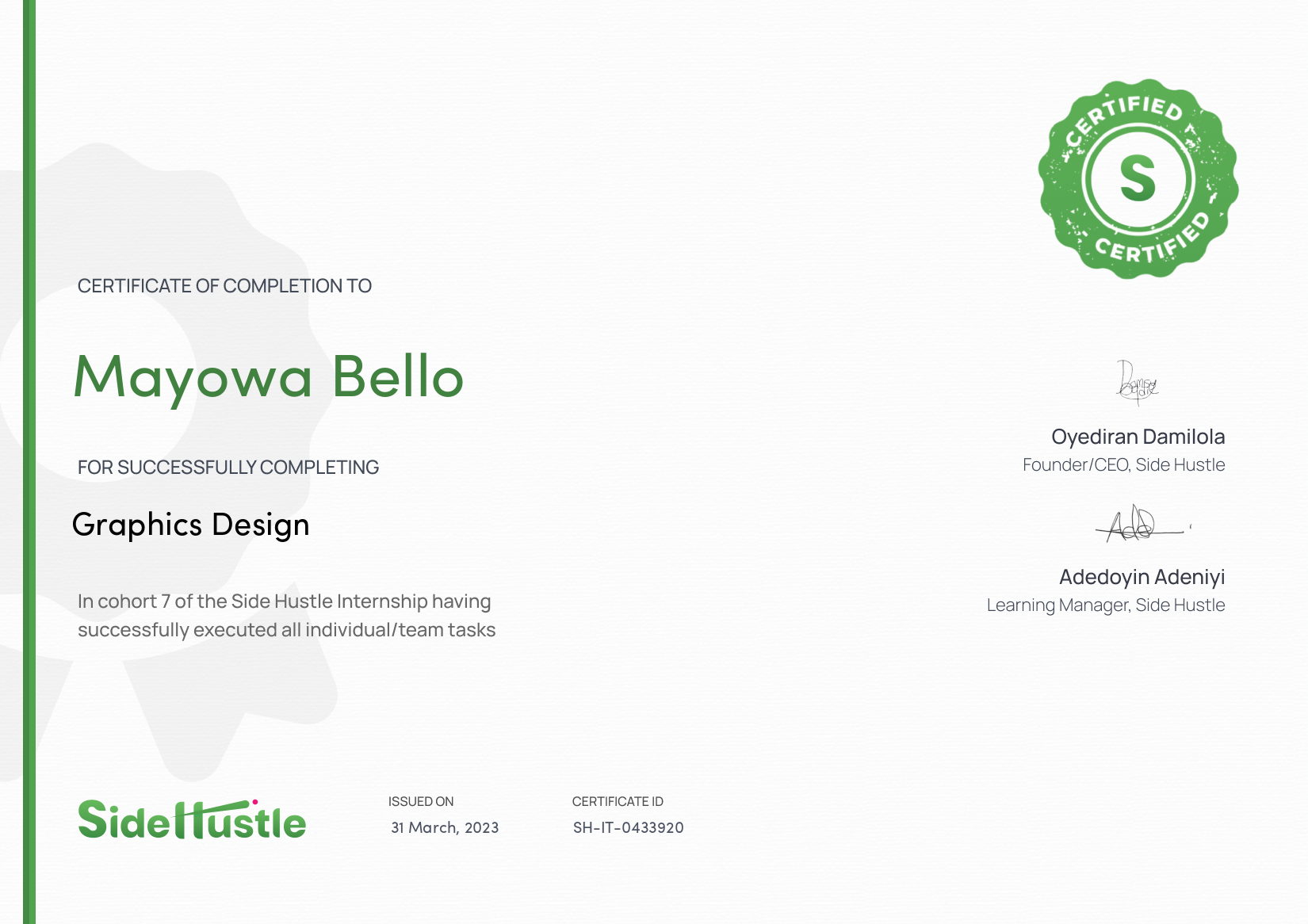 Terra Learning certificate