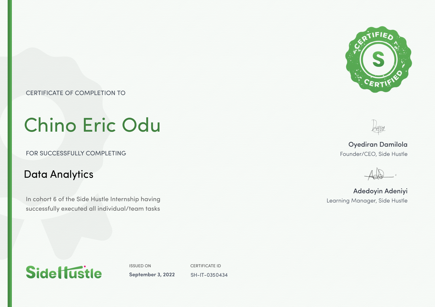 Terra Learning certificate