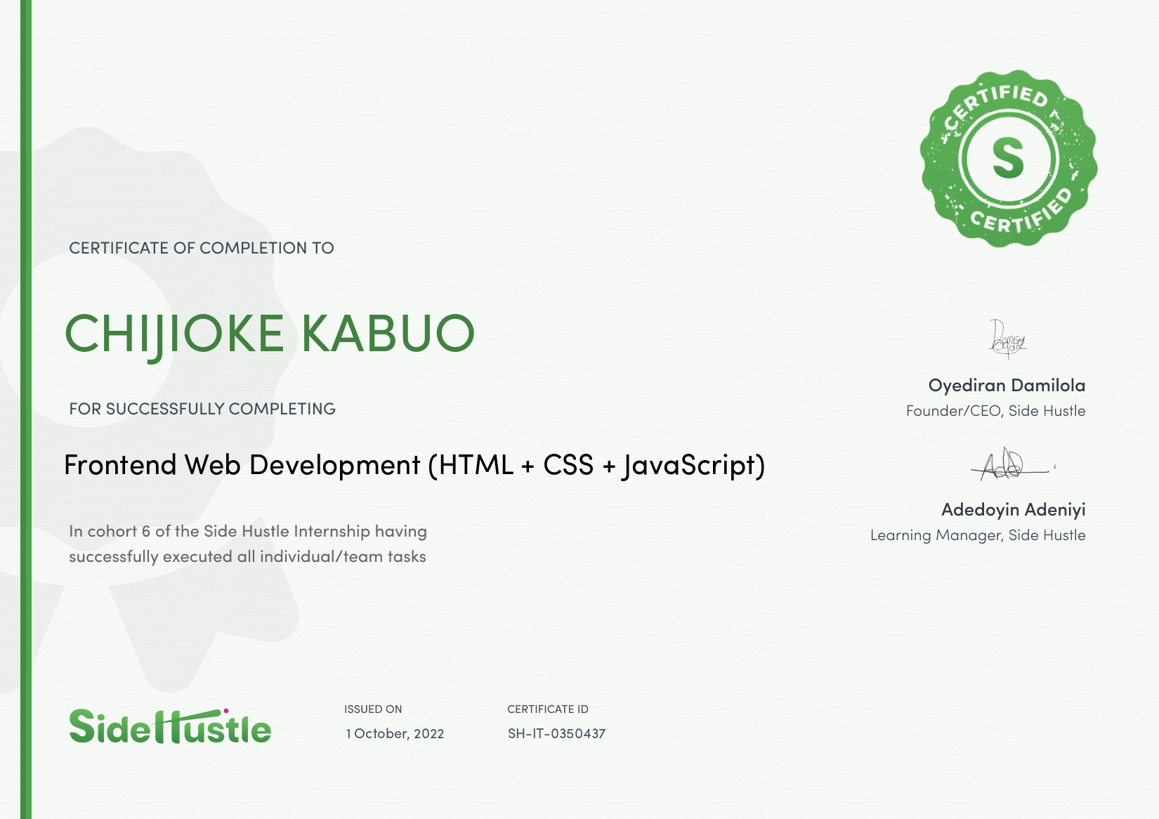 Terra Learning certificate