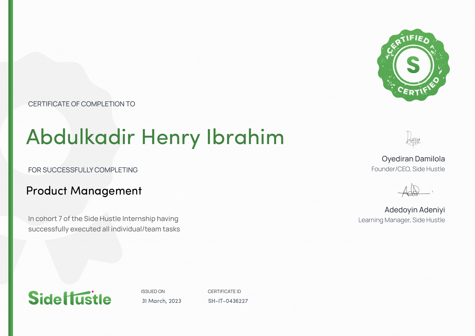 Terra Learning certificate