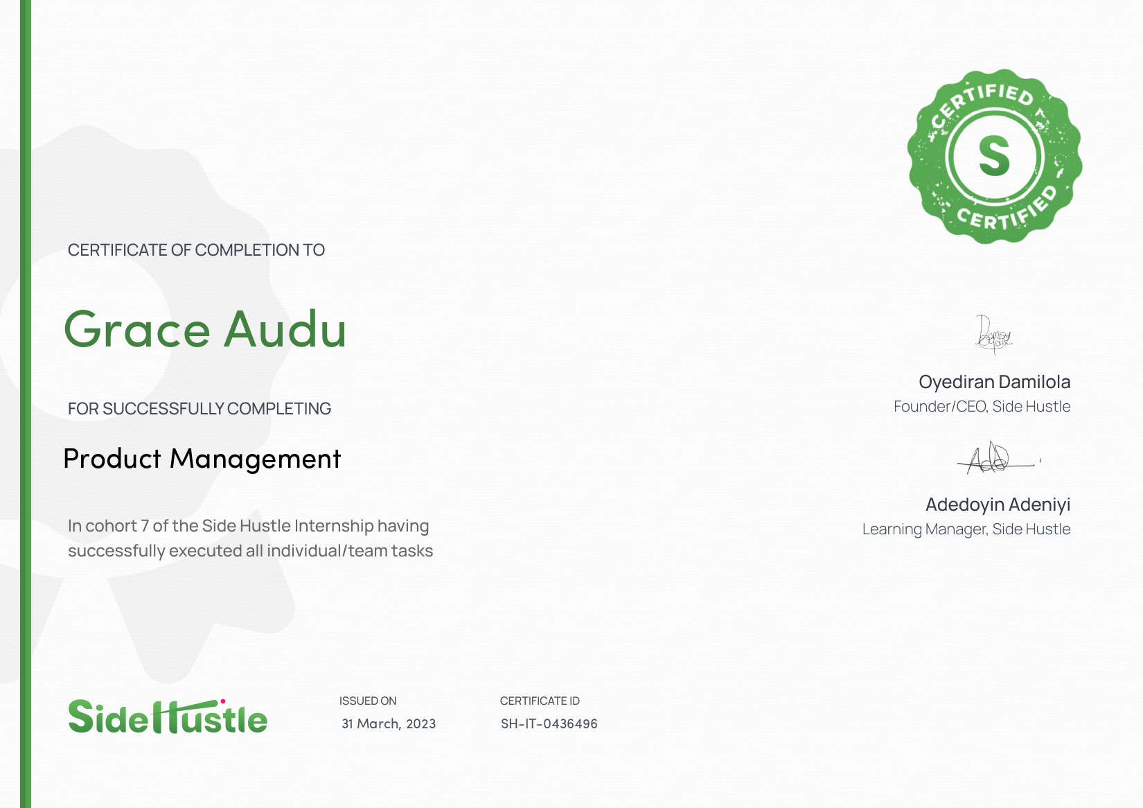 Terra Learning certificate