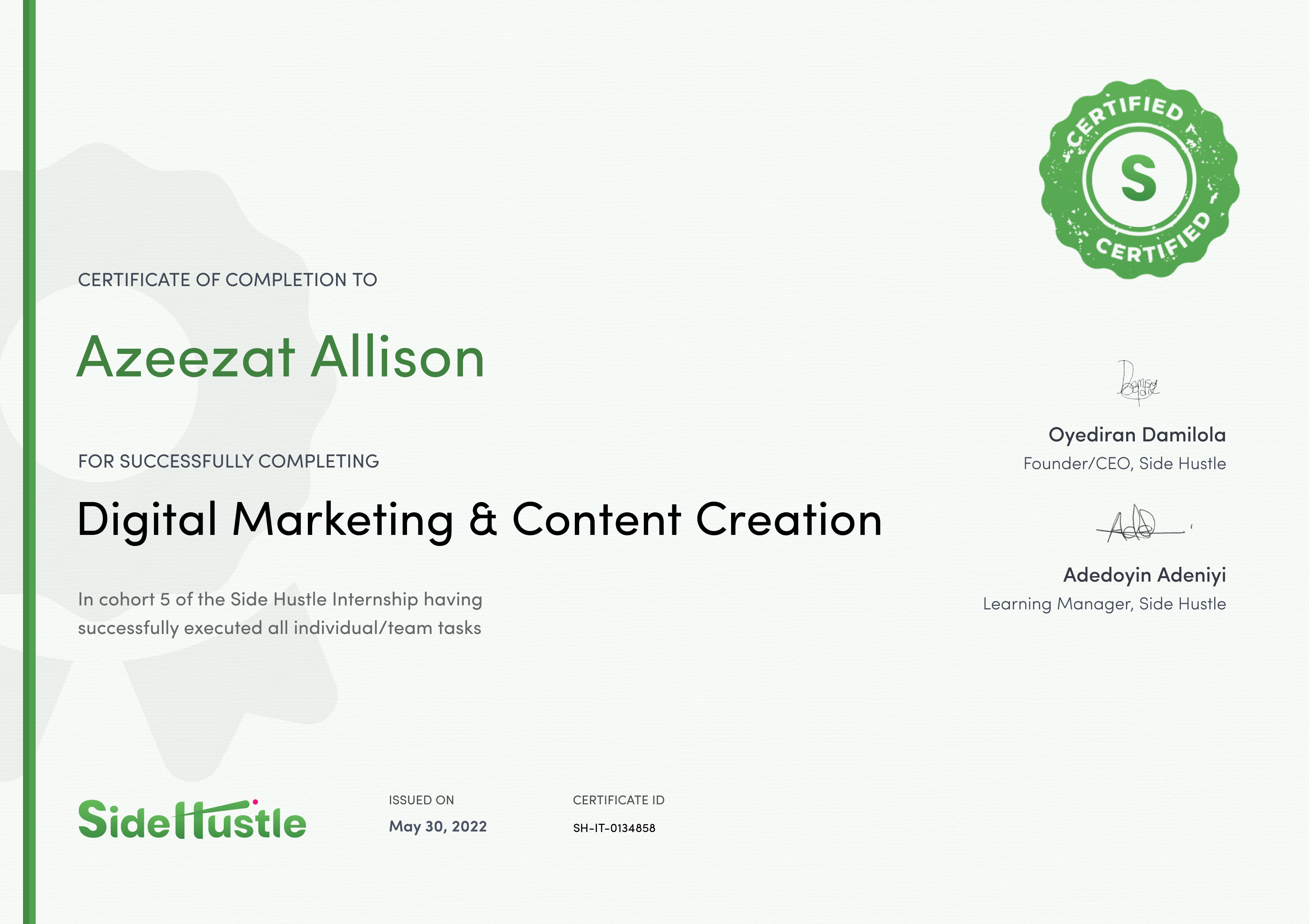 Terra Learning certificate