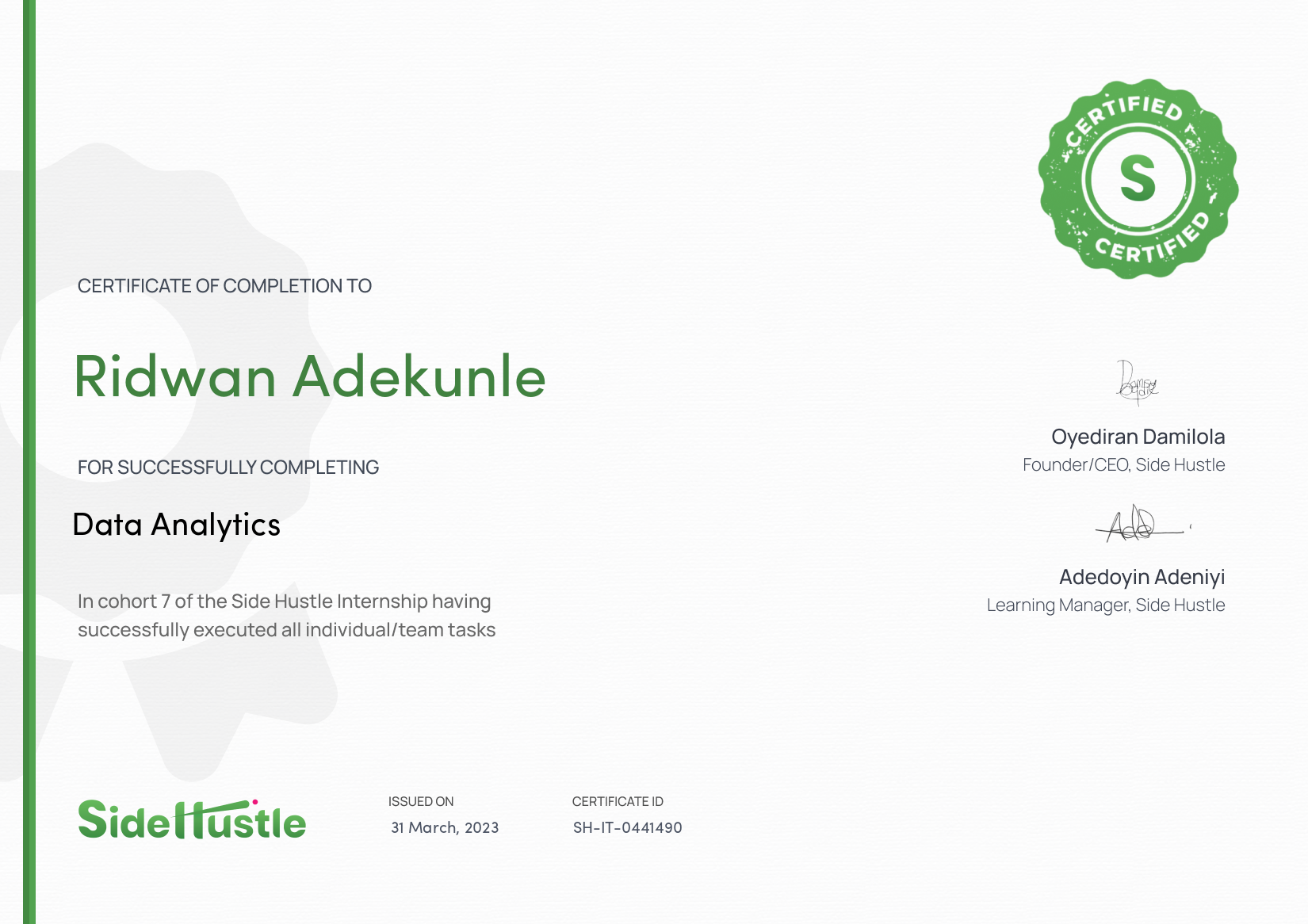 Terra Learning certificate