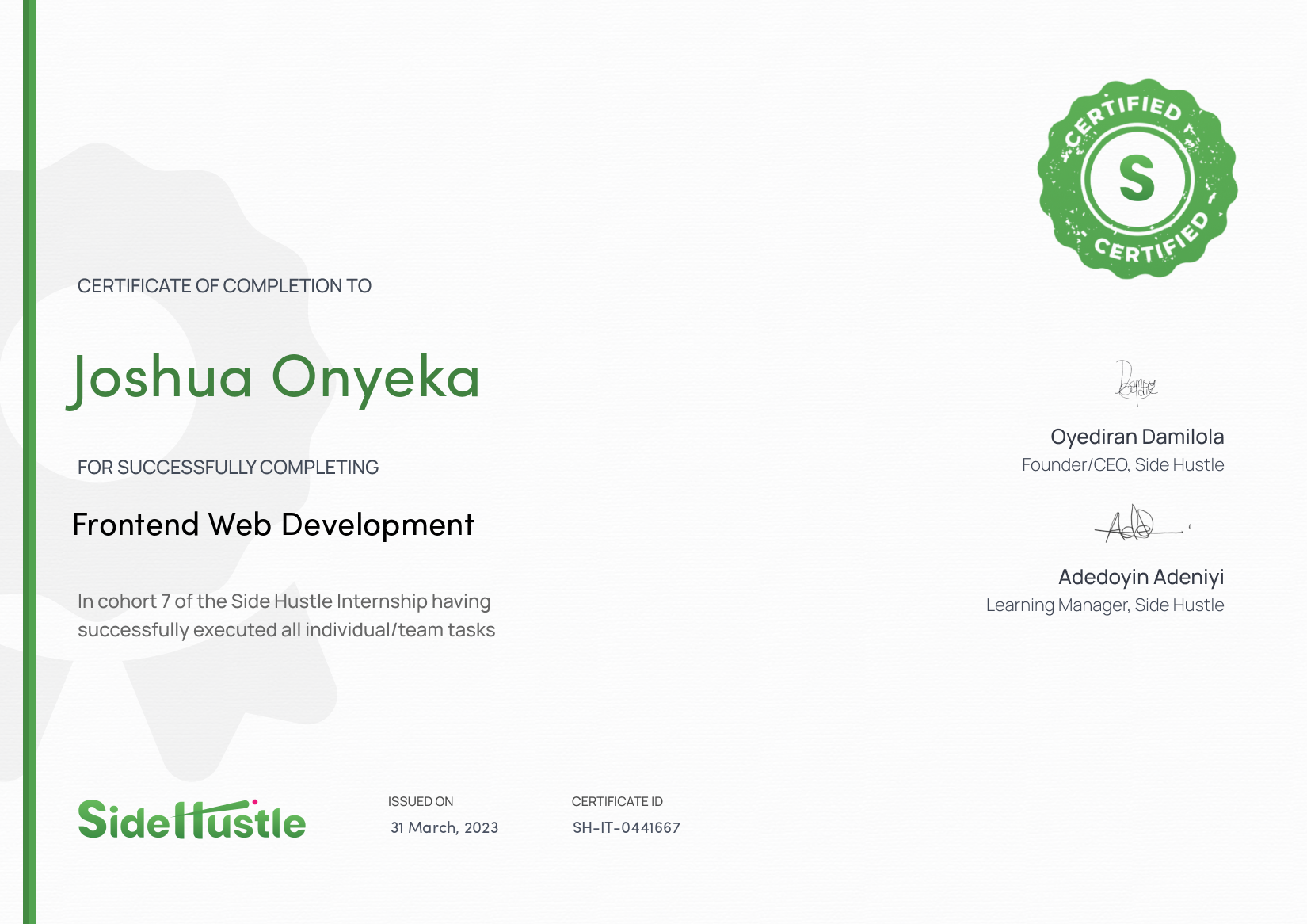 Terra Learning certificate