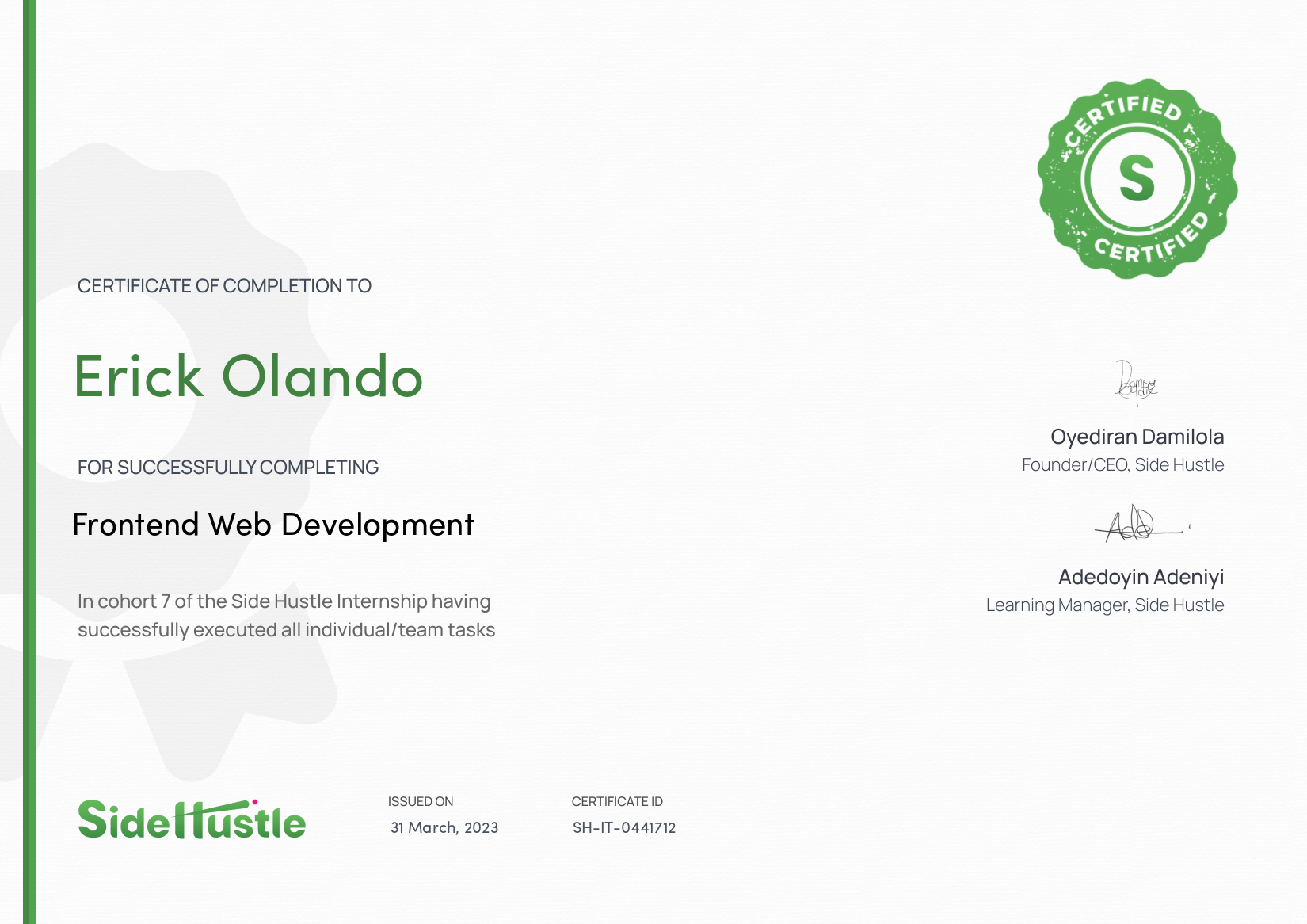 Terra Learning certificate