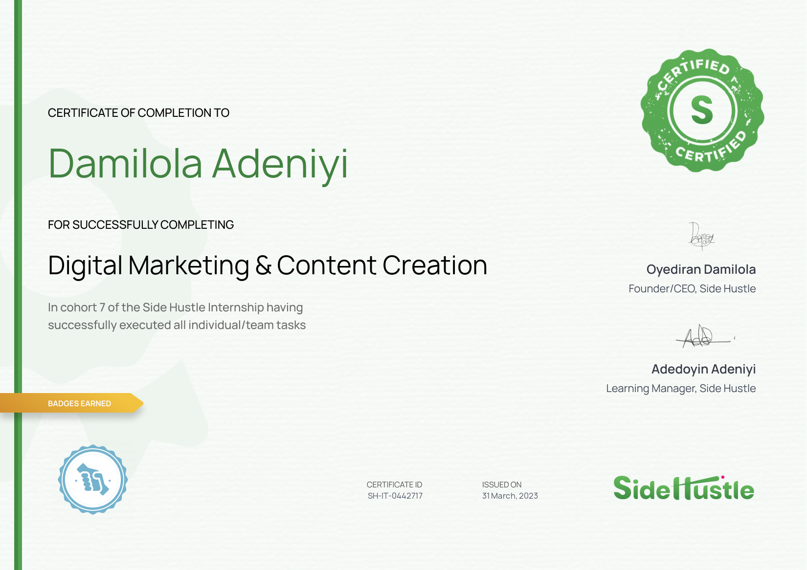 Terra Learning certificate