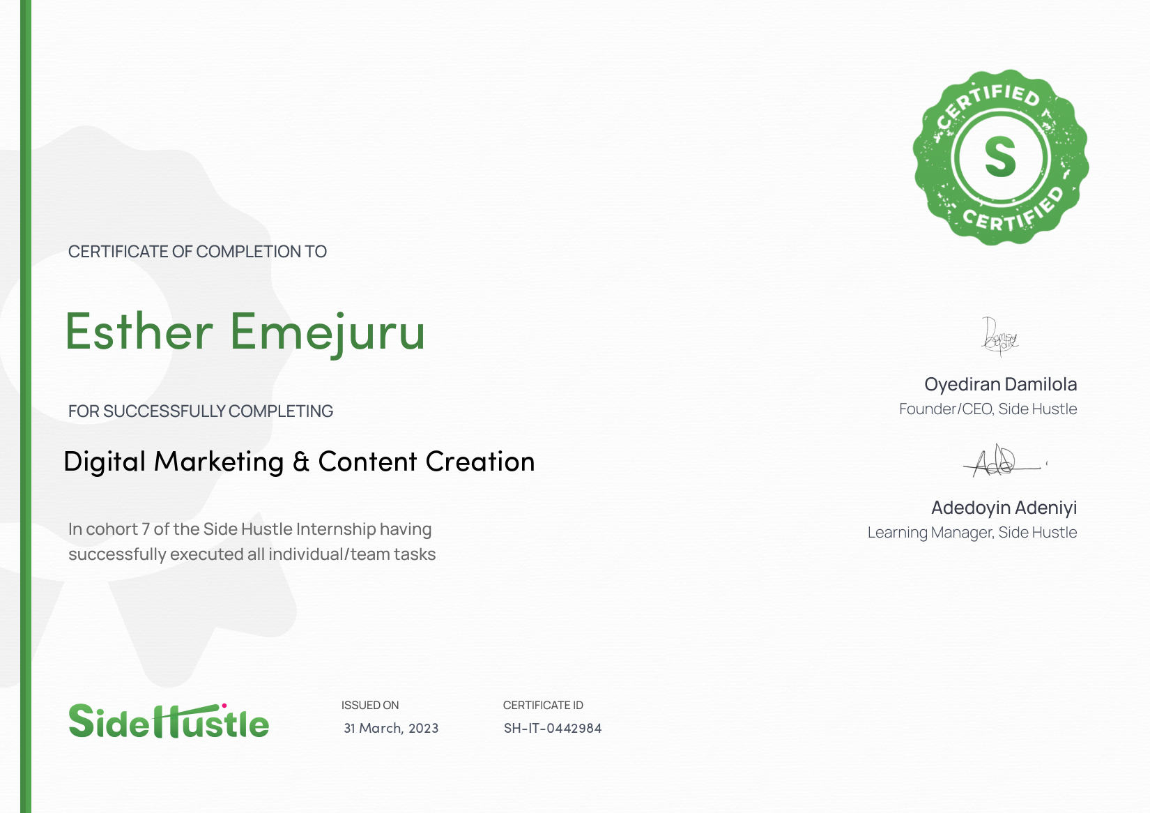 Terra Learning certificate