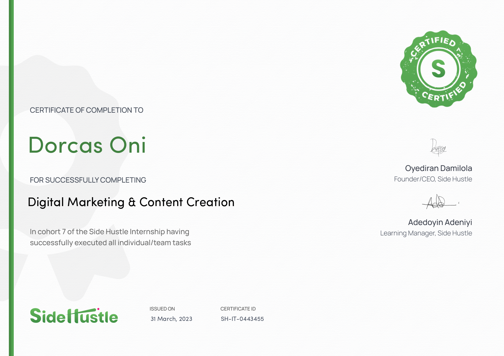 Terra Learning certificate