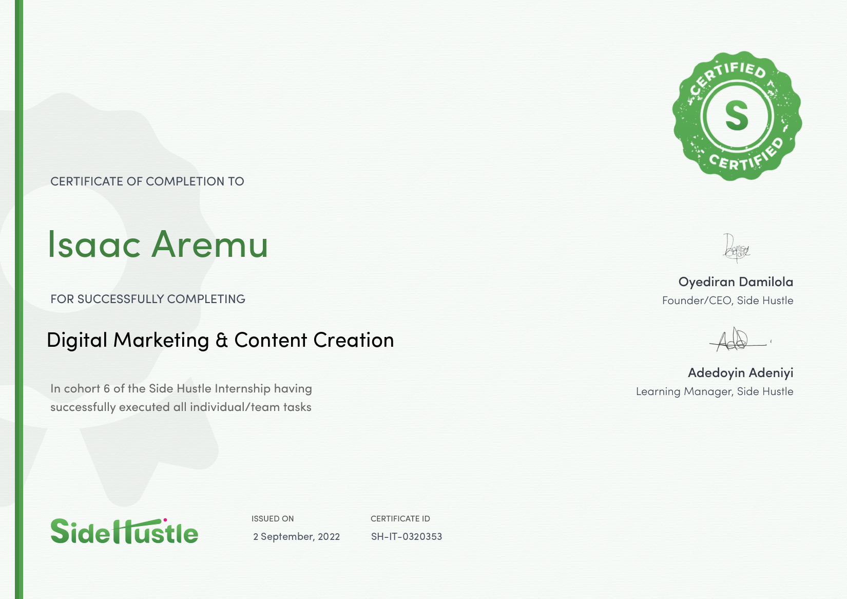 Terra Learning certificate