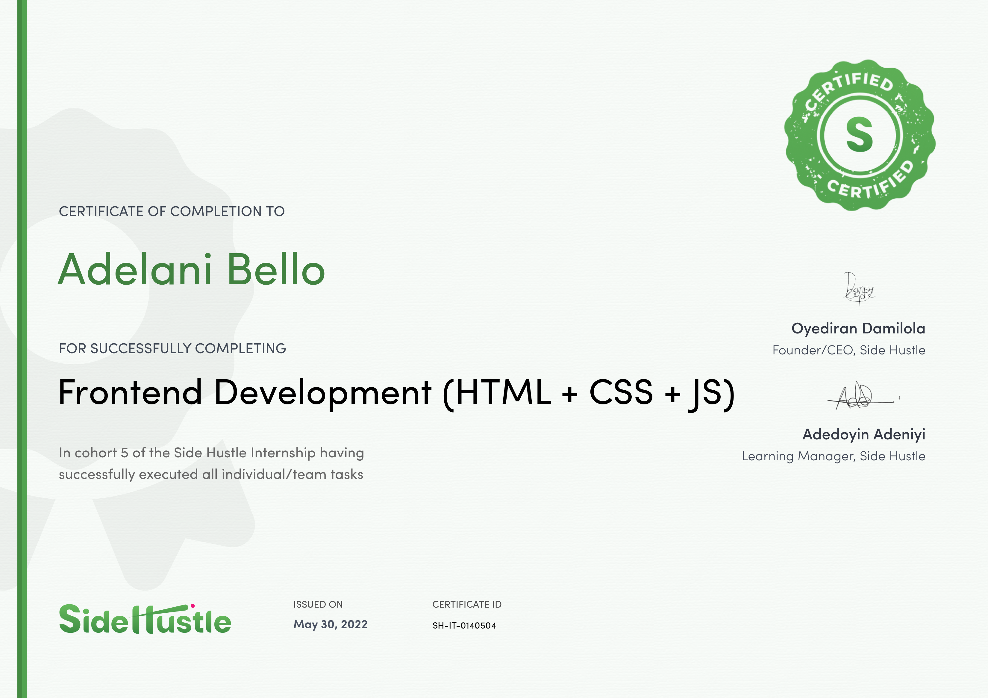 Terra Learning certificate