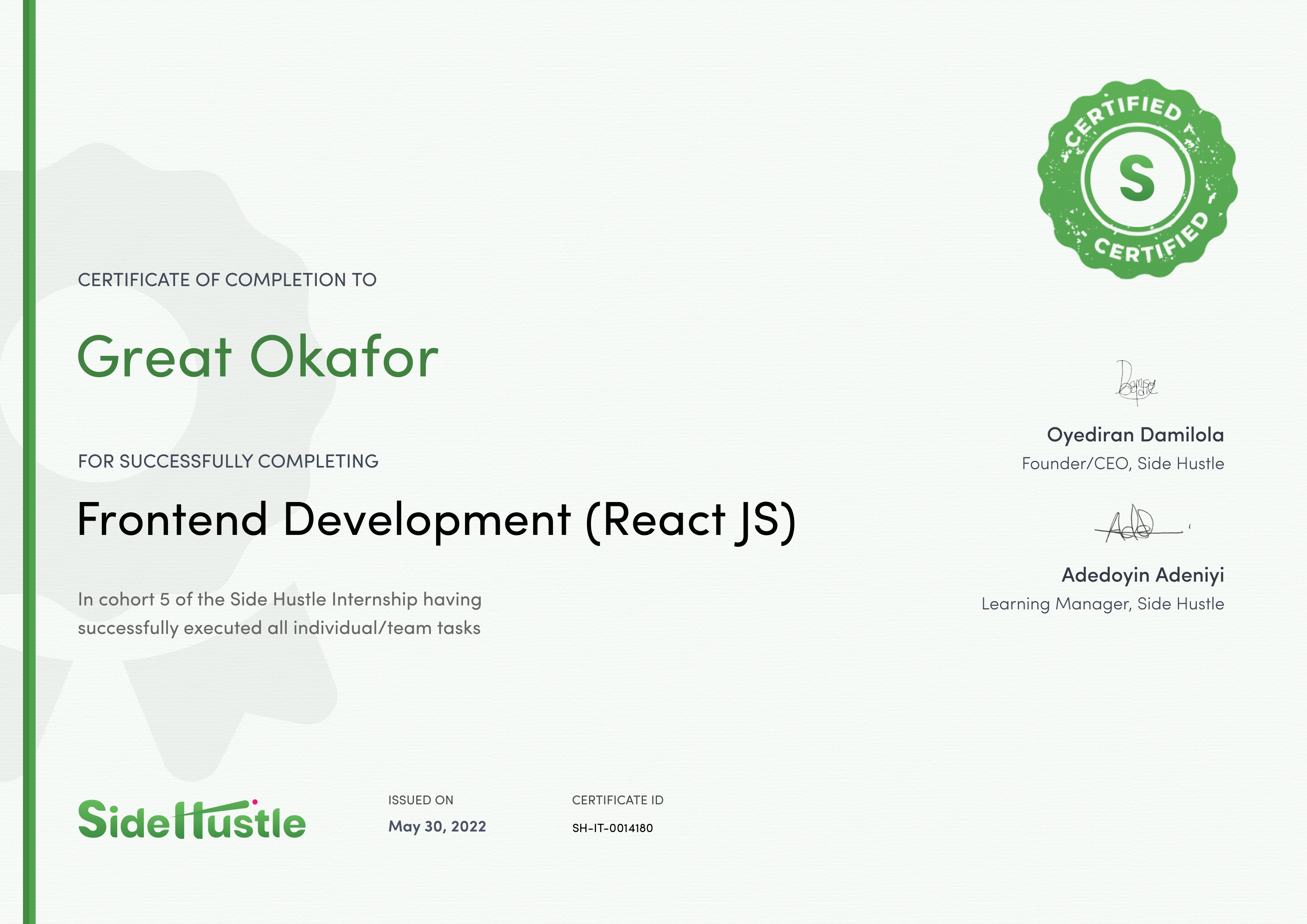 Terra Learning certificate