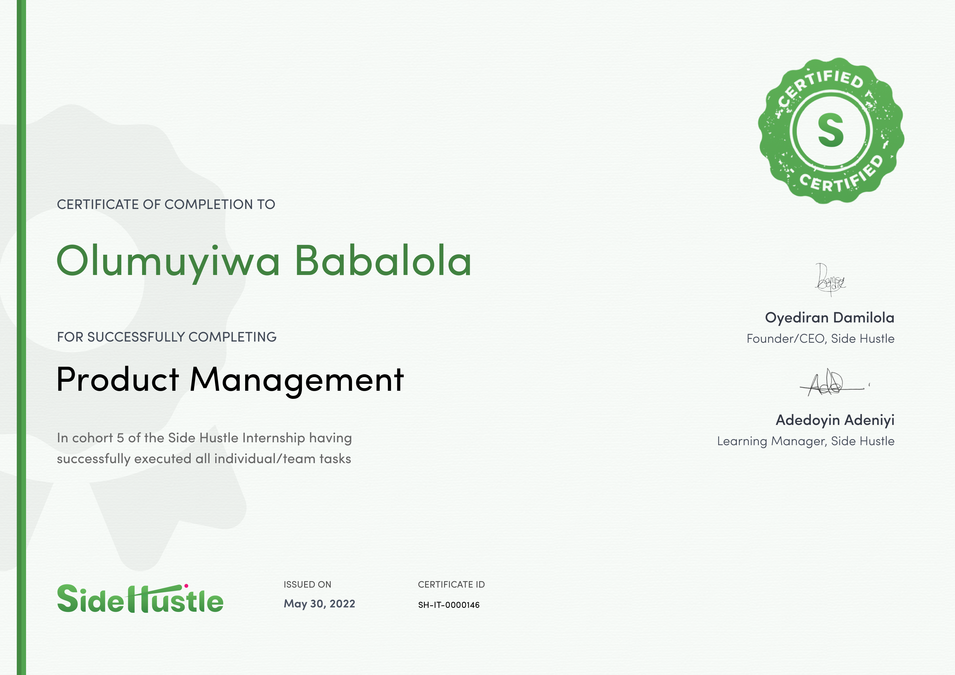 Terra Learning certificate