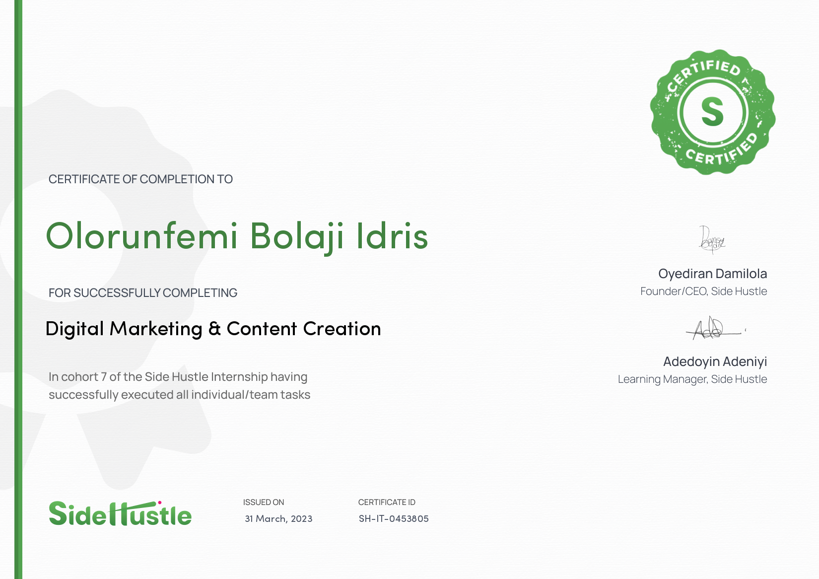 Terra Learning certificate
