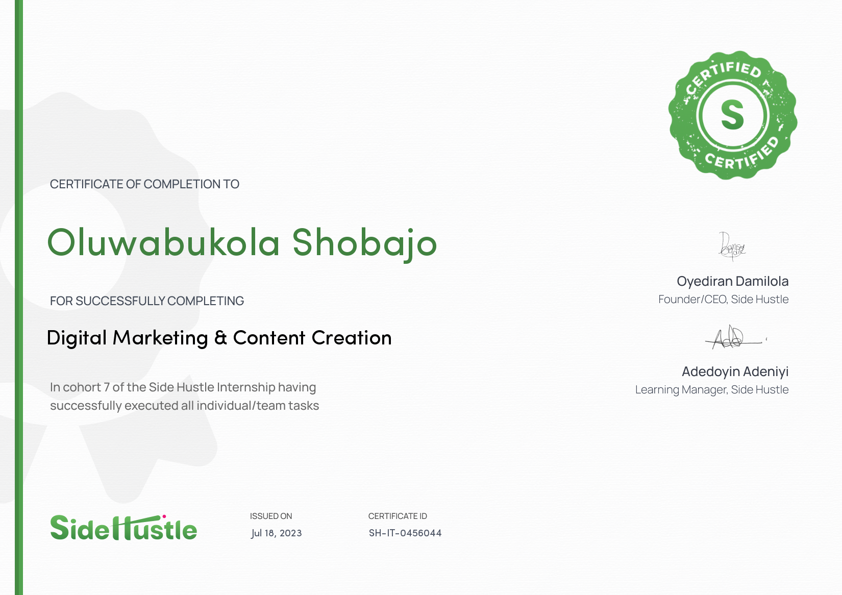 Terra Learning certificate