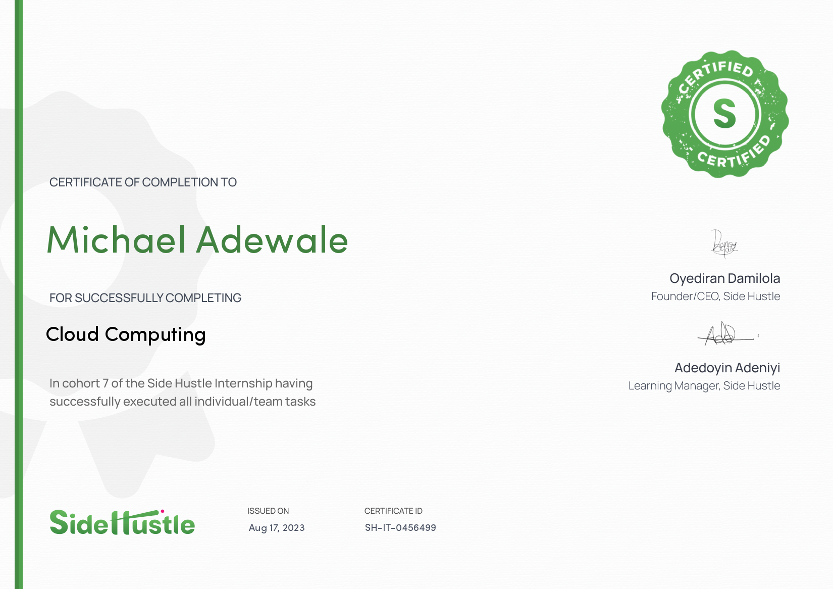 Terra Learning certificate