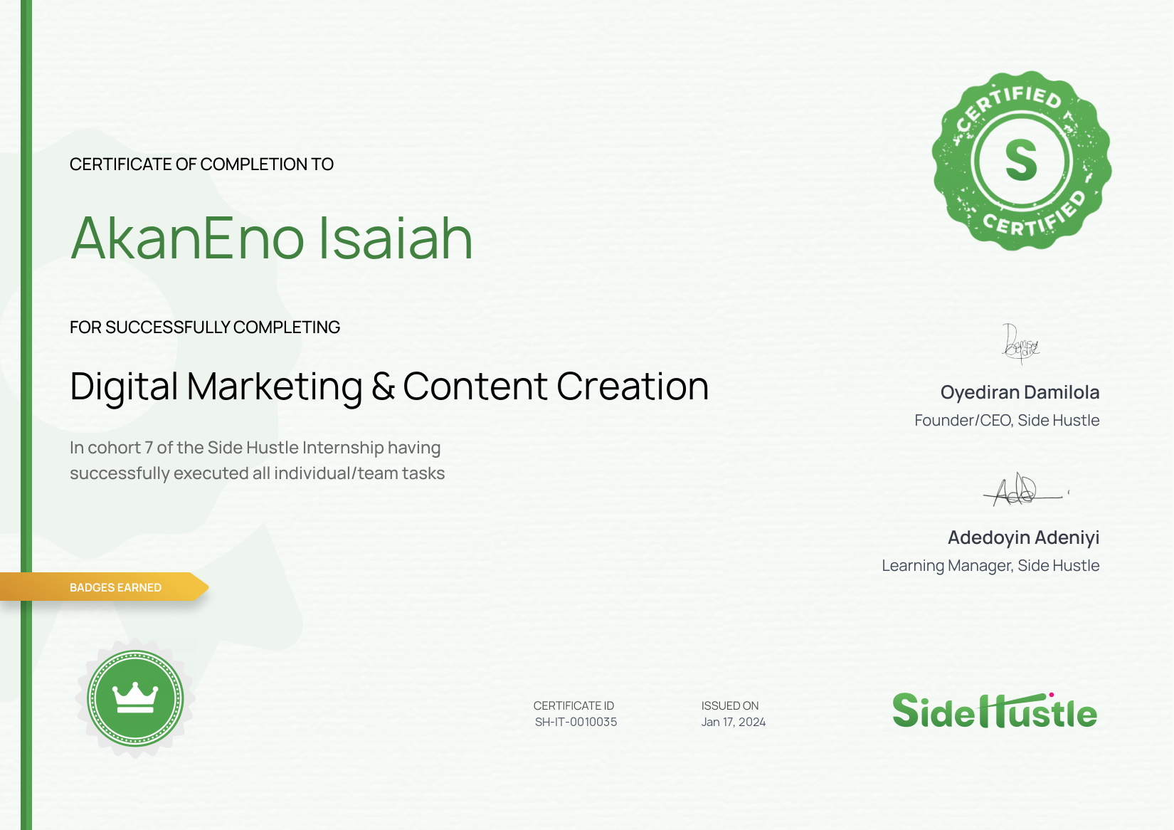 Terra Learning certificate