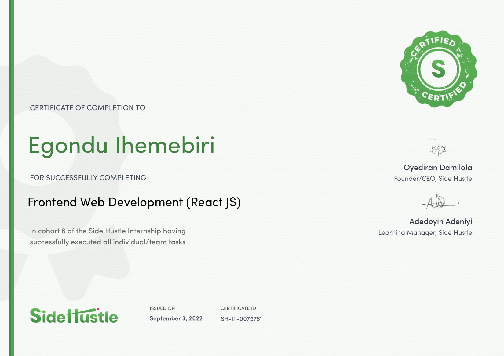 Terra Learning certificate