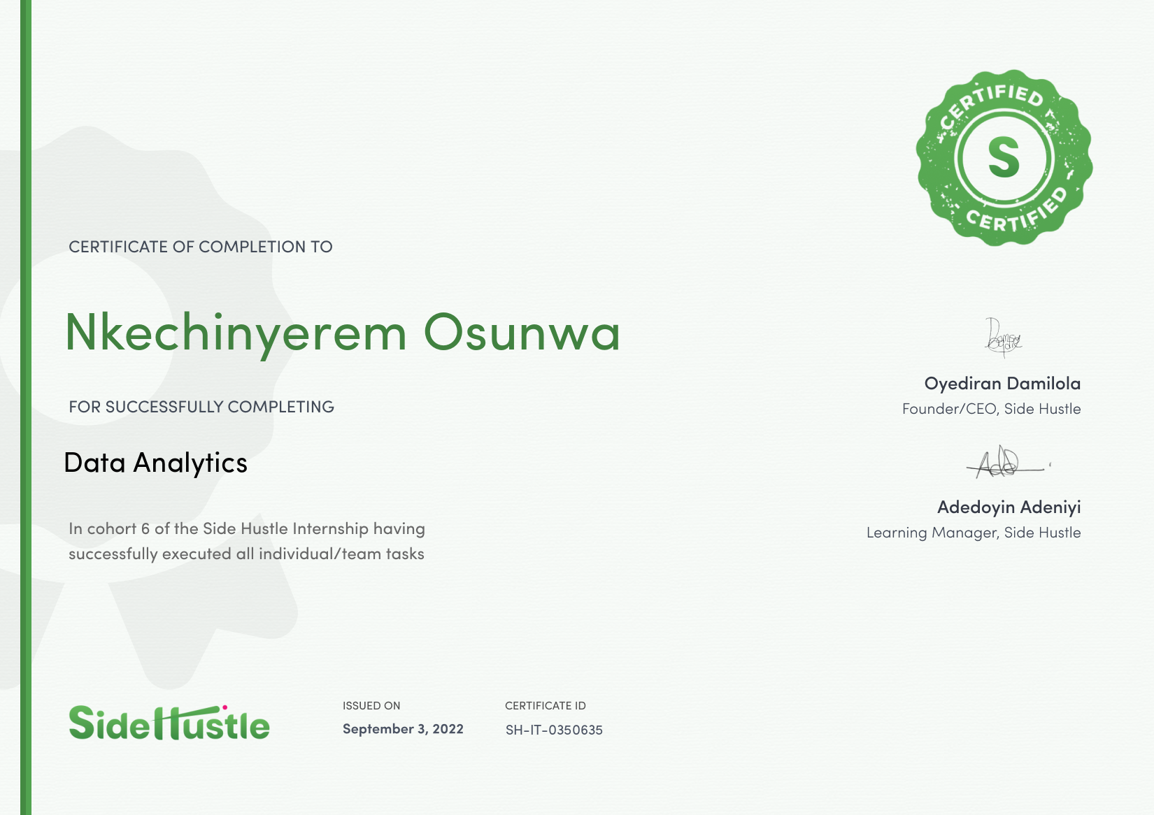 Terra Learning certificate