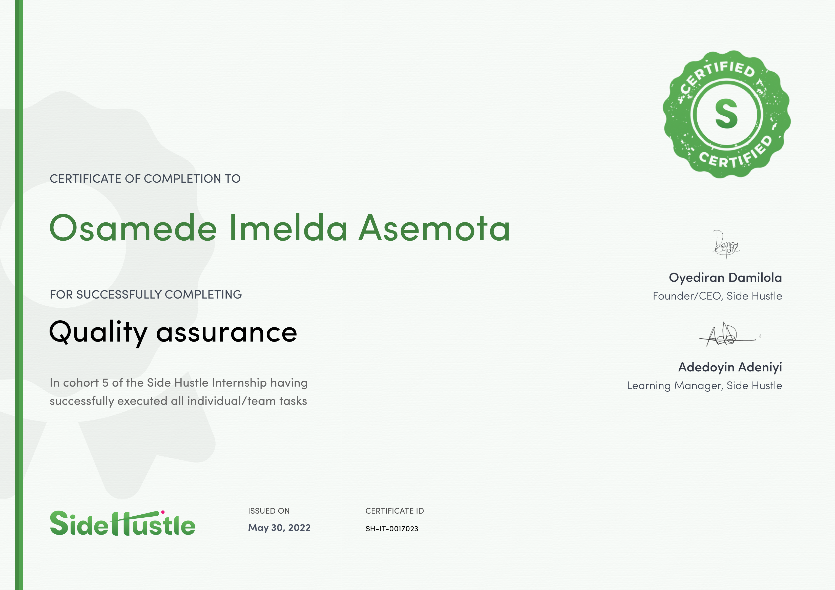 Terra Learning certificate
