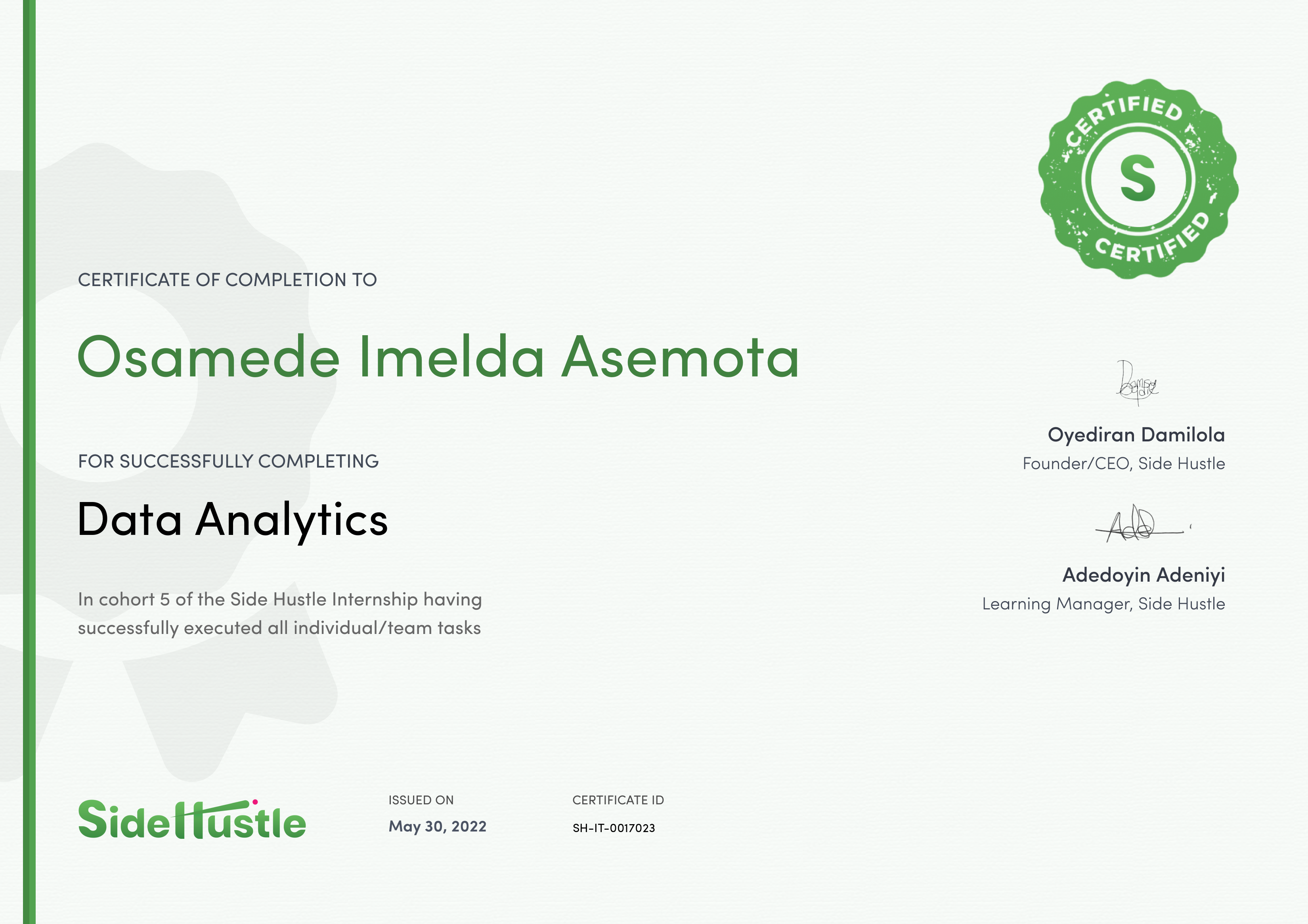 Terra Learning certificate