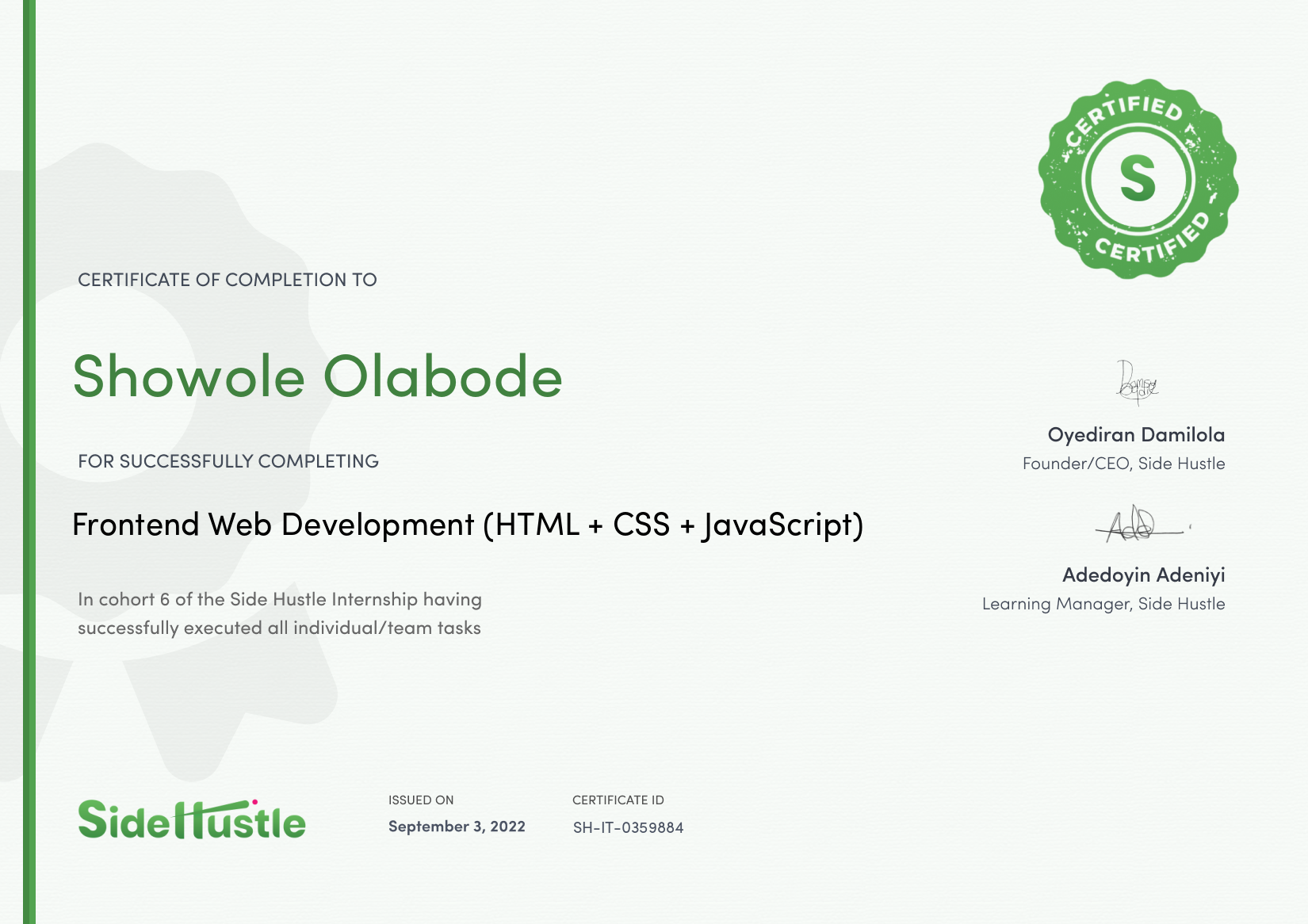 Terra Learning certificate