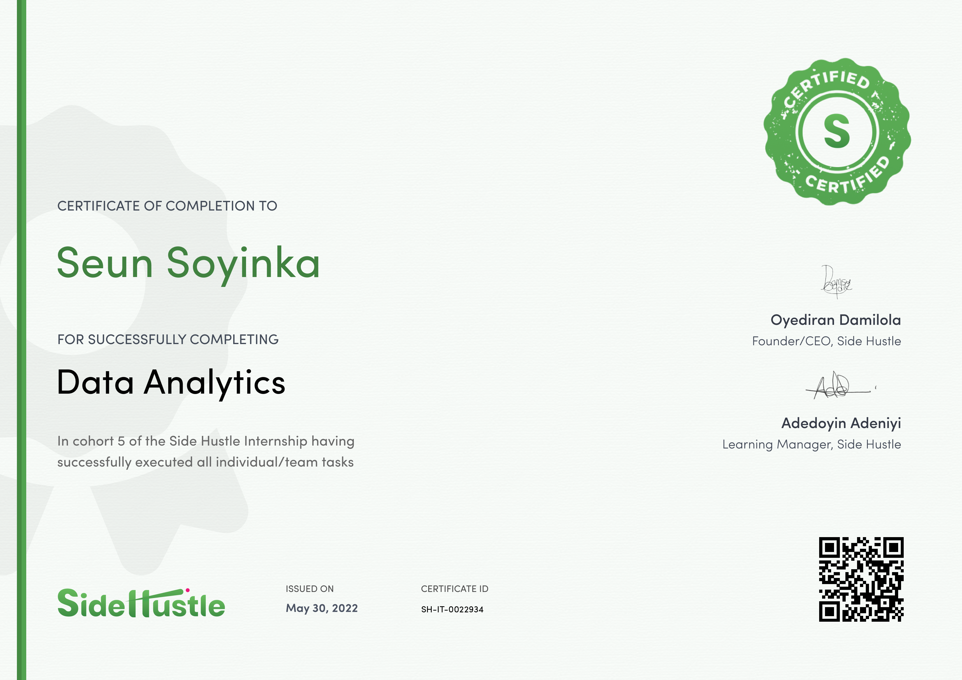 Terra Learning certificate