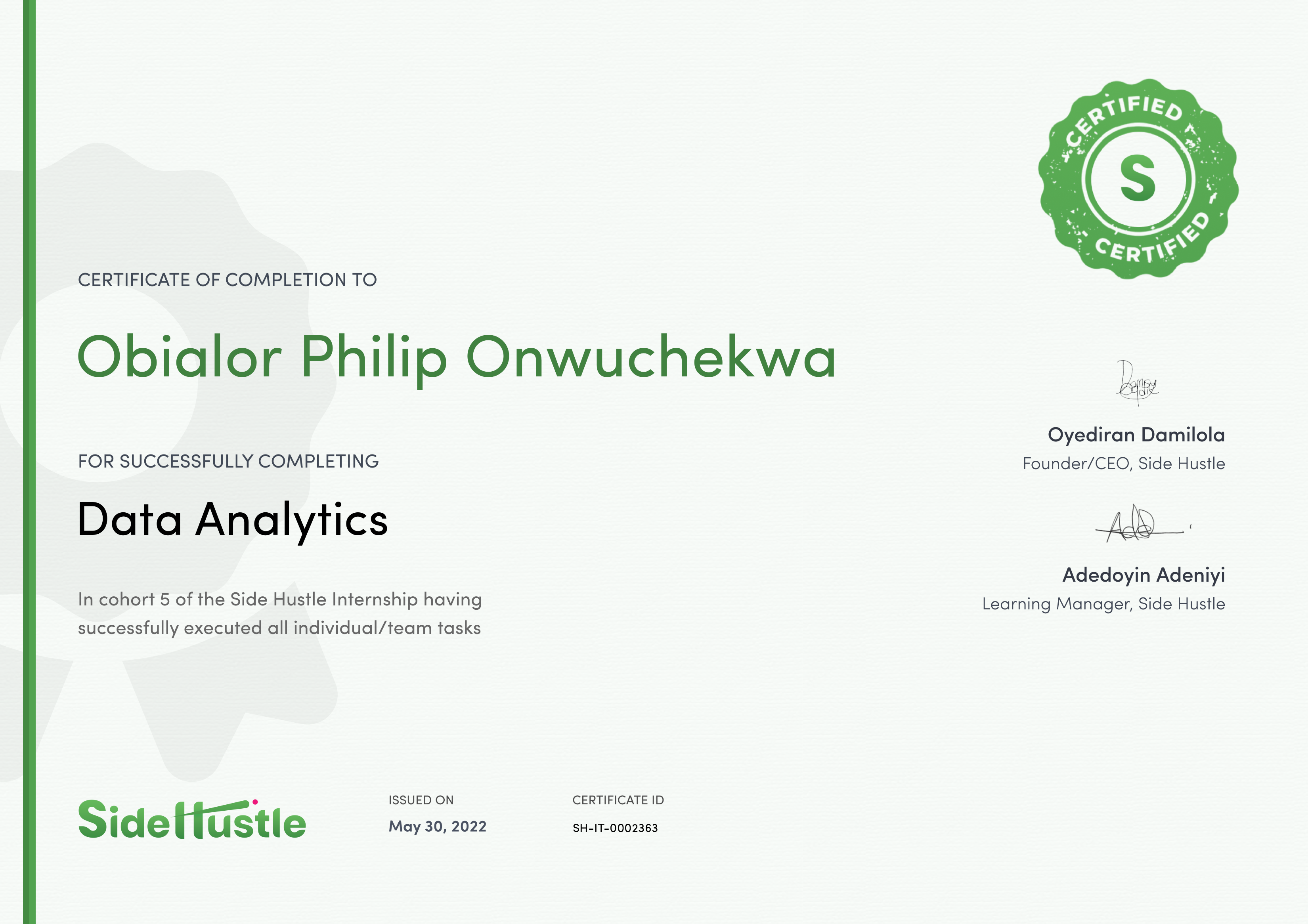 Terra Learning certificate