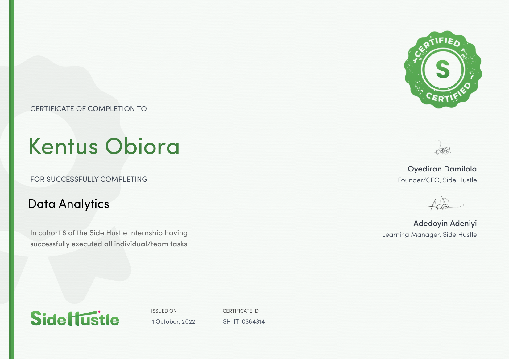 Terra Learning certificate