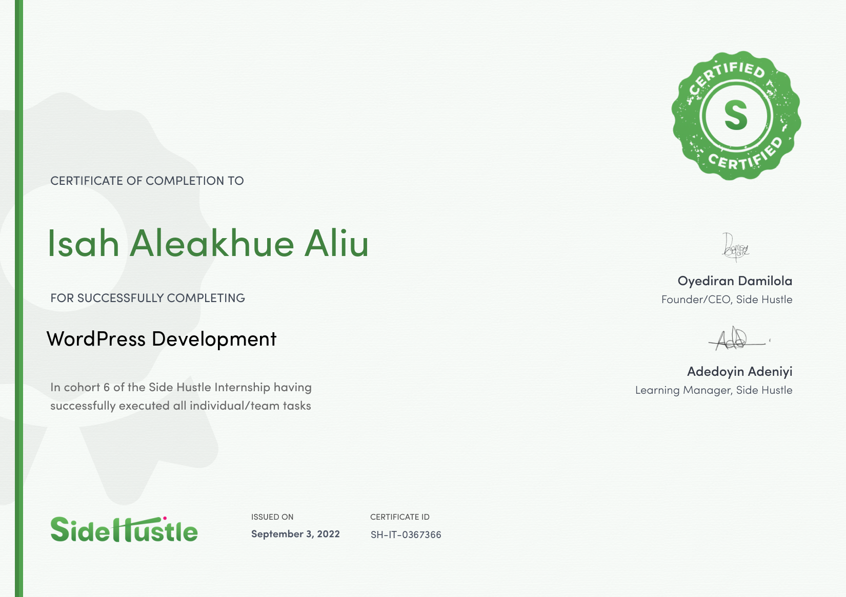 Terra Learning certificate