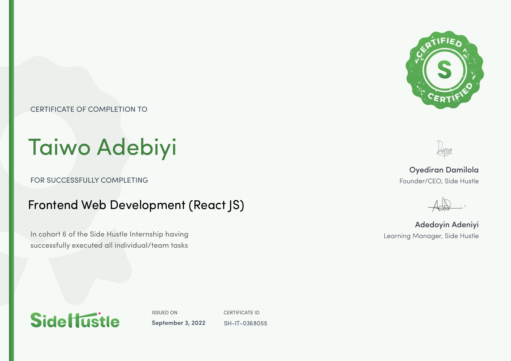 Terra Learning certificate