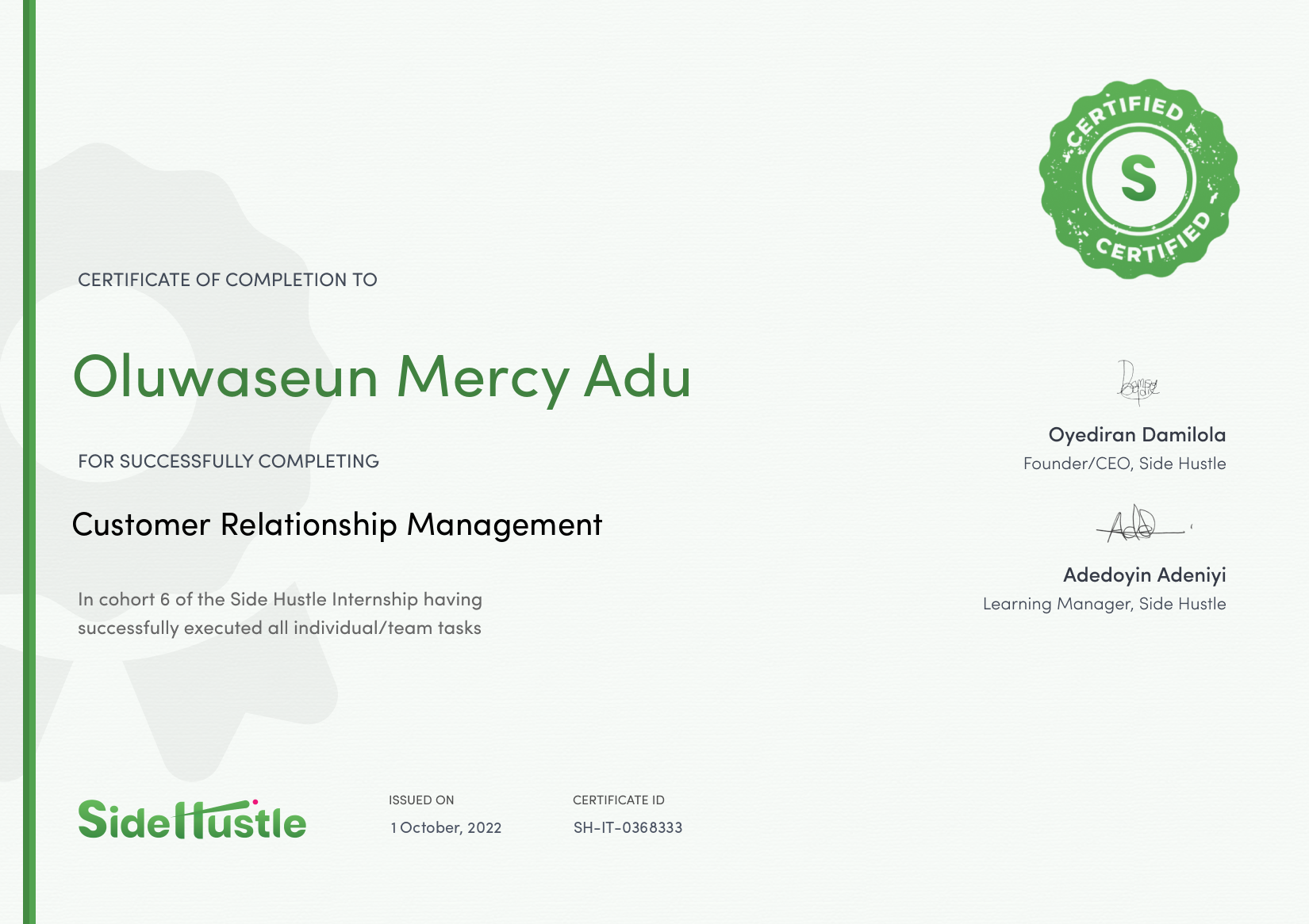 Terra Learning certificate