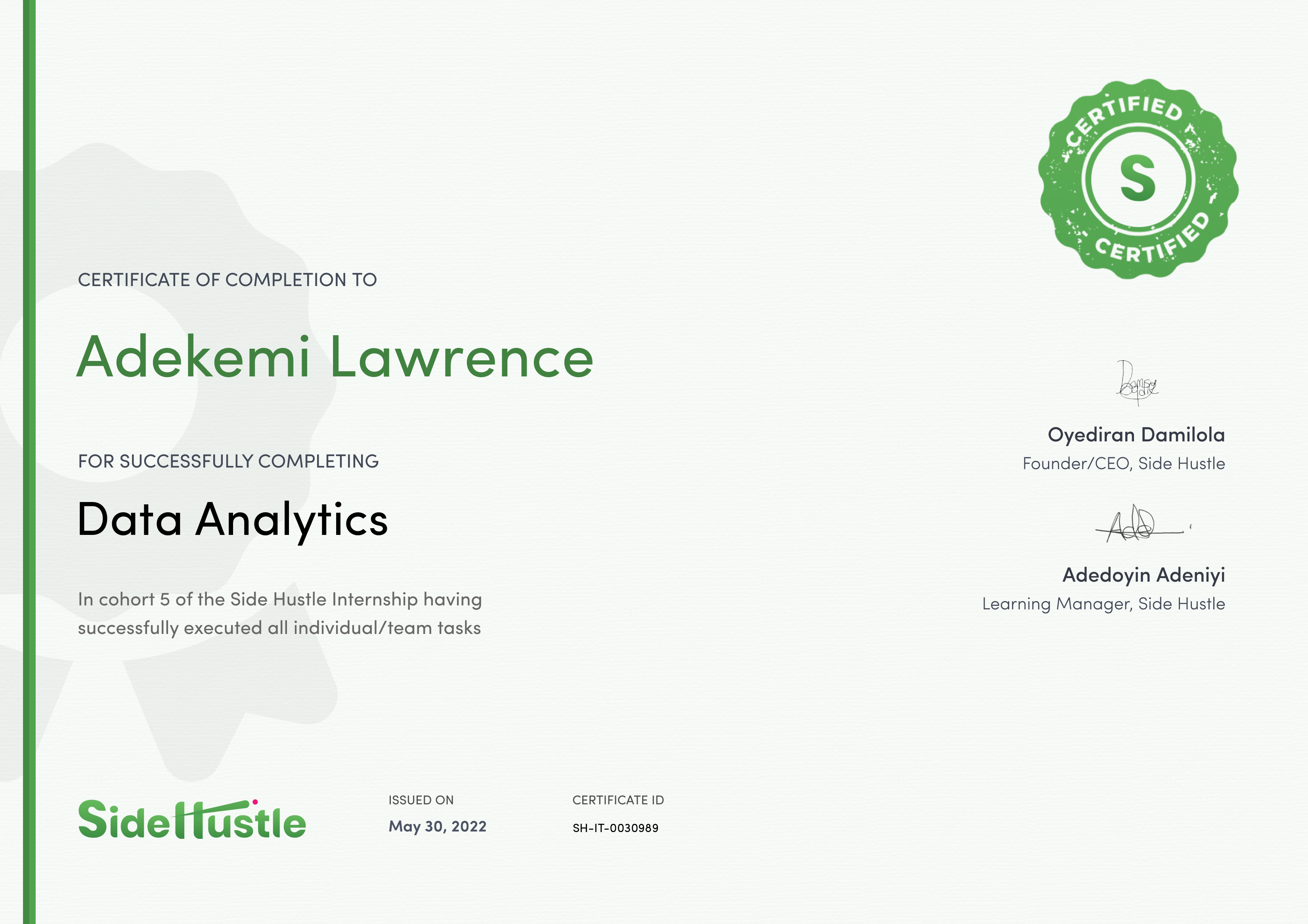 Terra Learning certificate