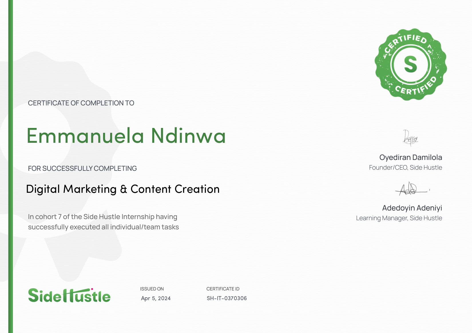 Terra Learning certificate