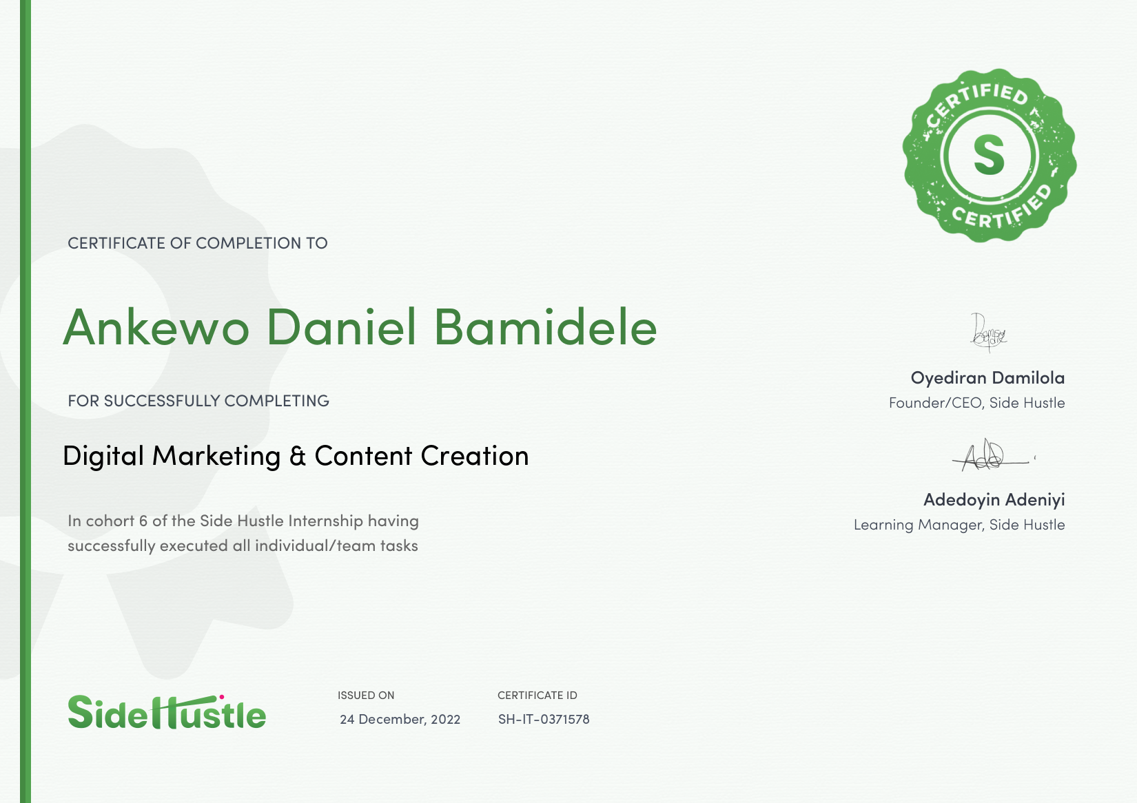 Terra Learning certificate