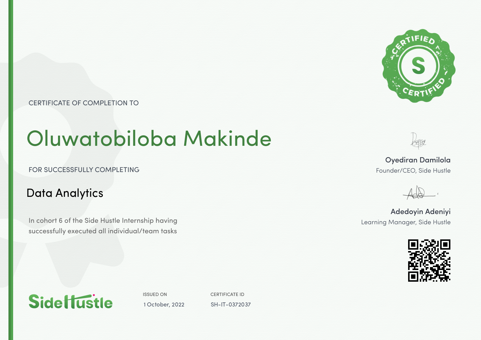 Terra Learning certificate